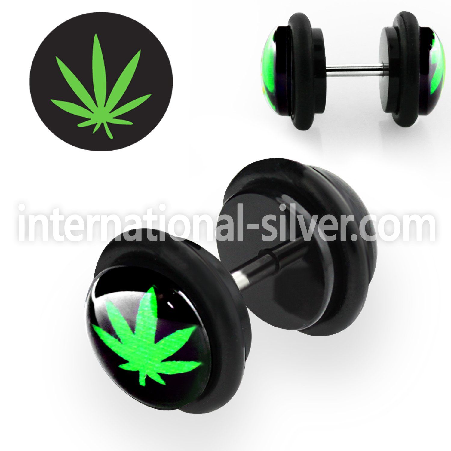 ilvgr8 acrylic fake plug with marijuana on black with o rings