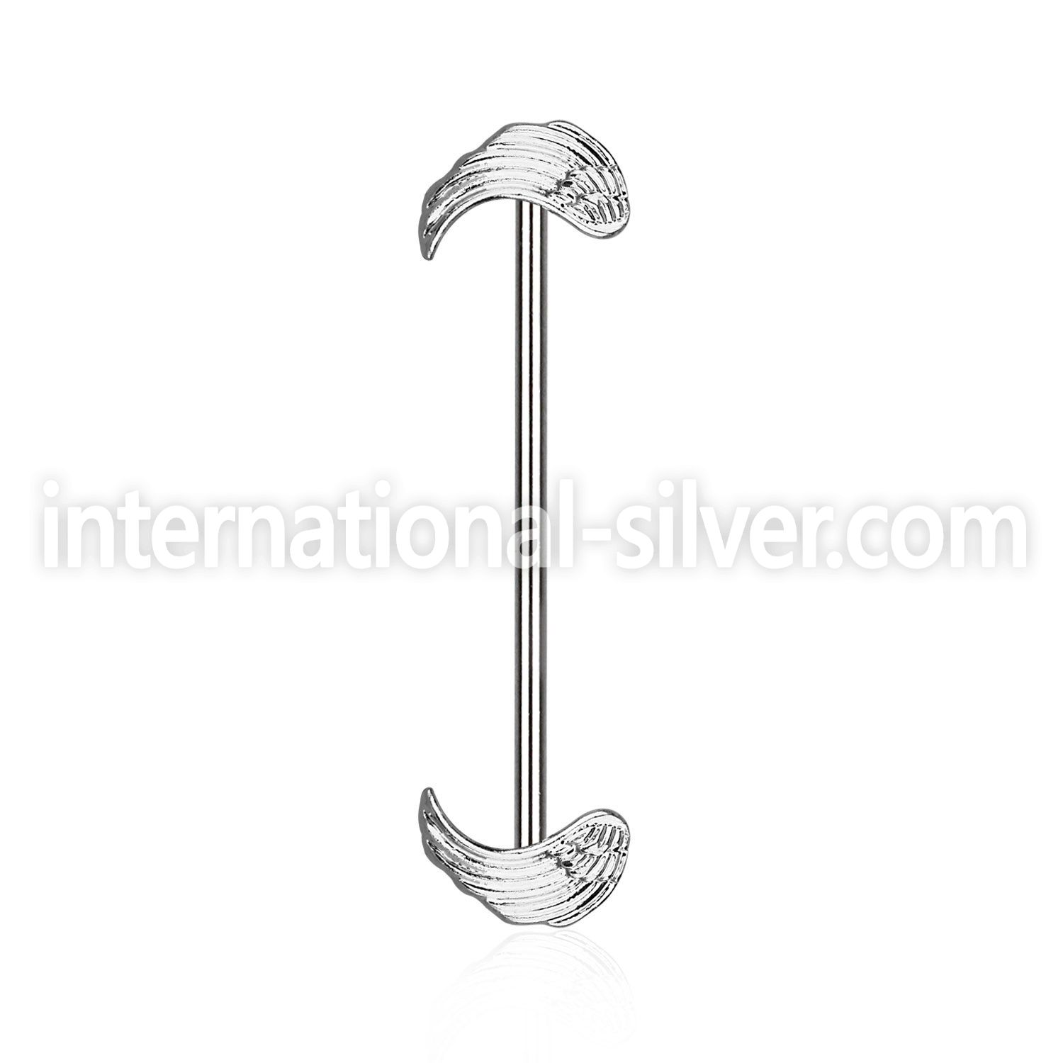 indsh25 316l steel industrial barbell w two rhodium plated wings
