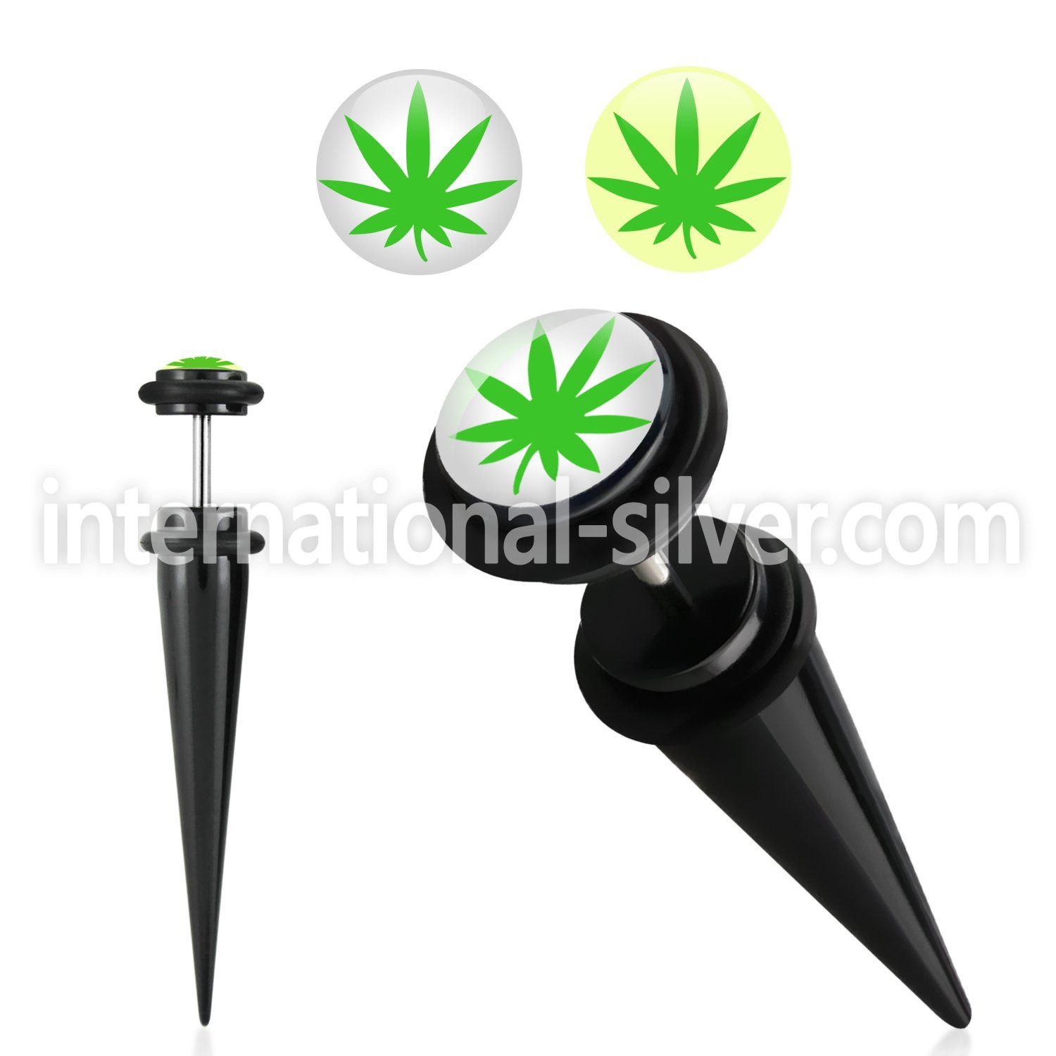 ivtpl2 black acrylic fake taper with marijuana logo o rings