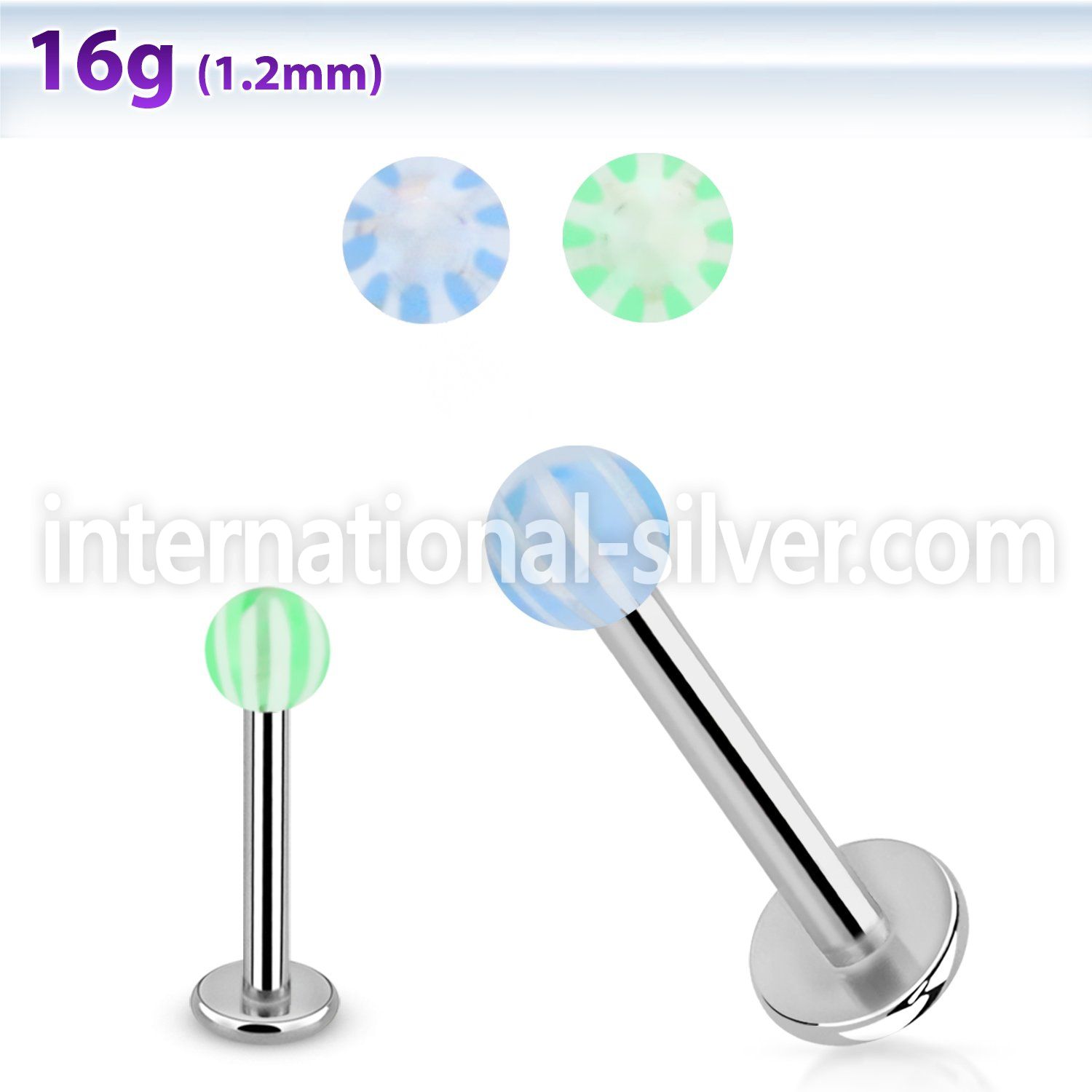 lbdxw steel labret w a 3mm acrylic ball w star pattern