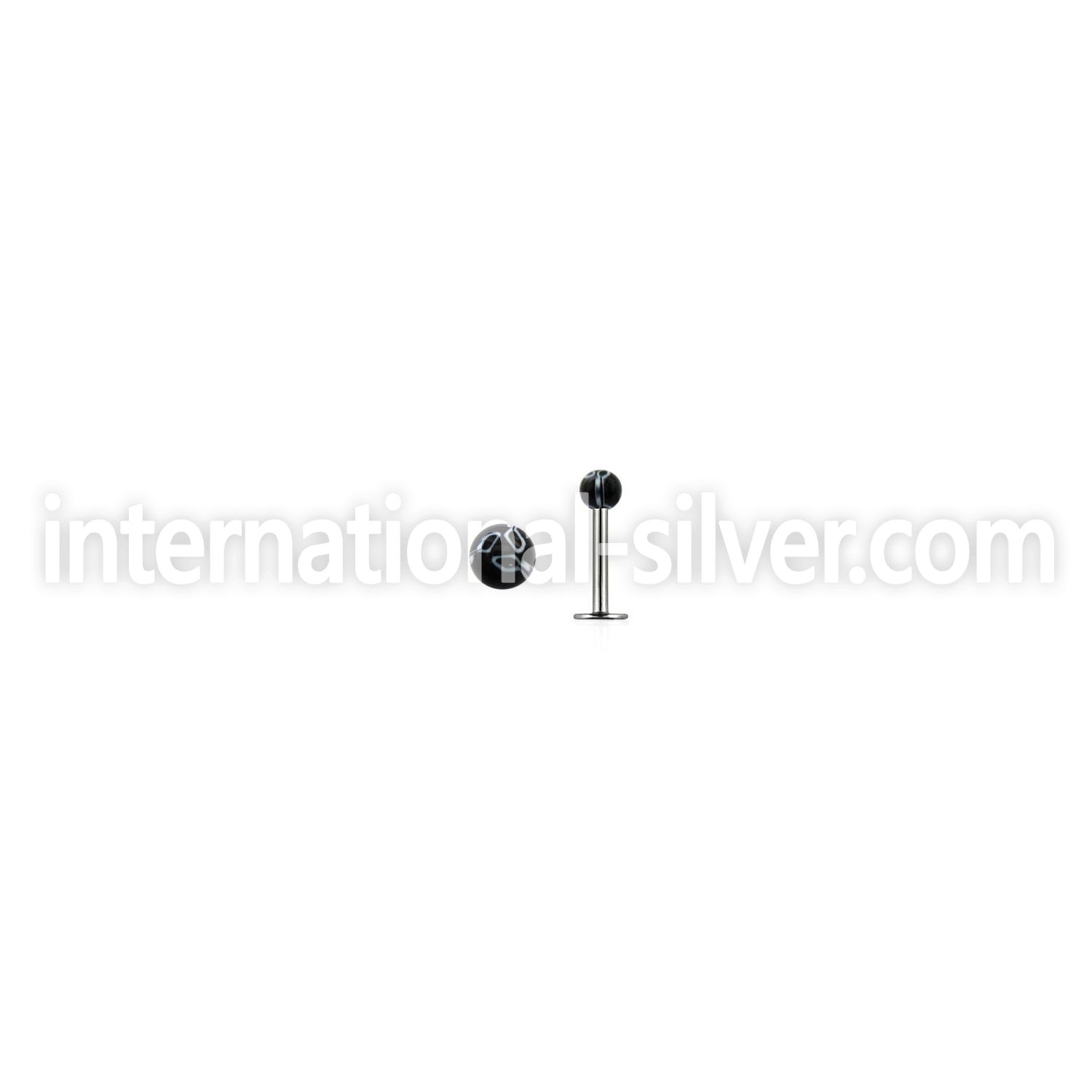 lbdxx steel labret w a 3mm black white acrylic flower ball