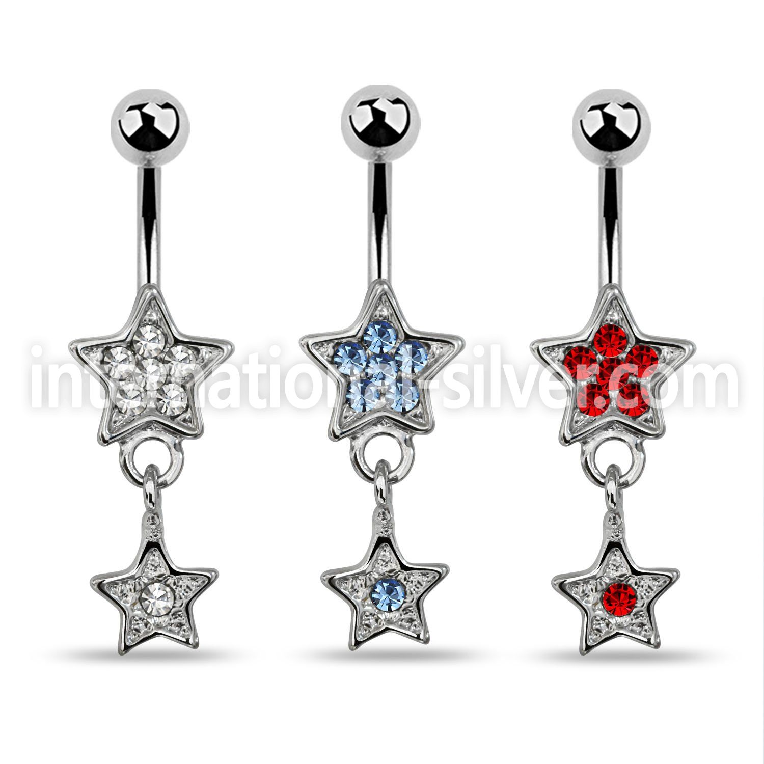 mcd367 316l steel belly banana w crystal star dangling star