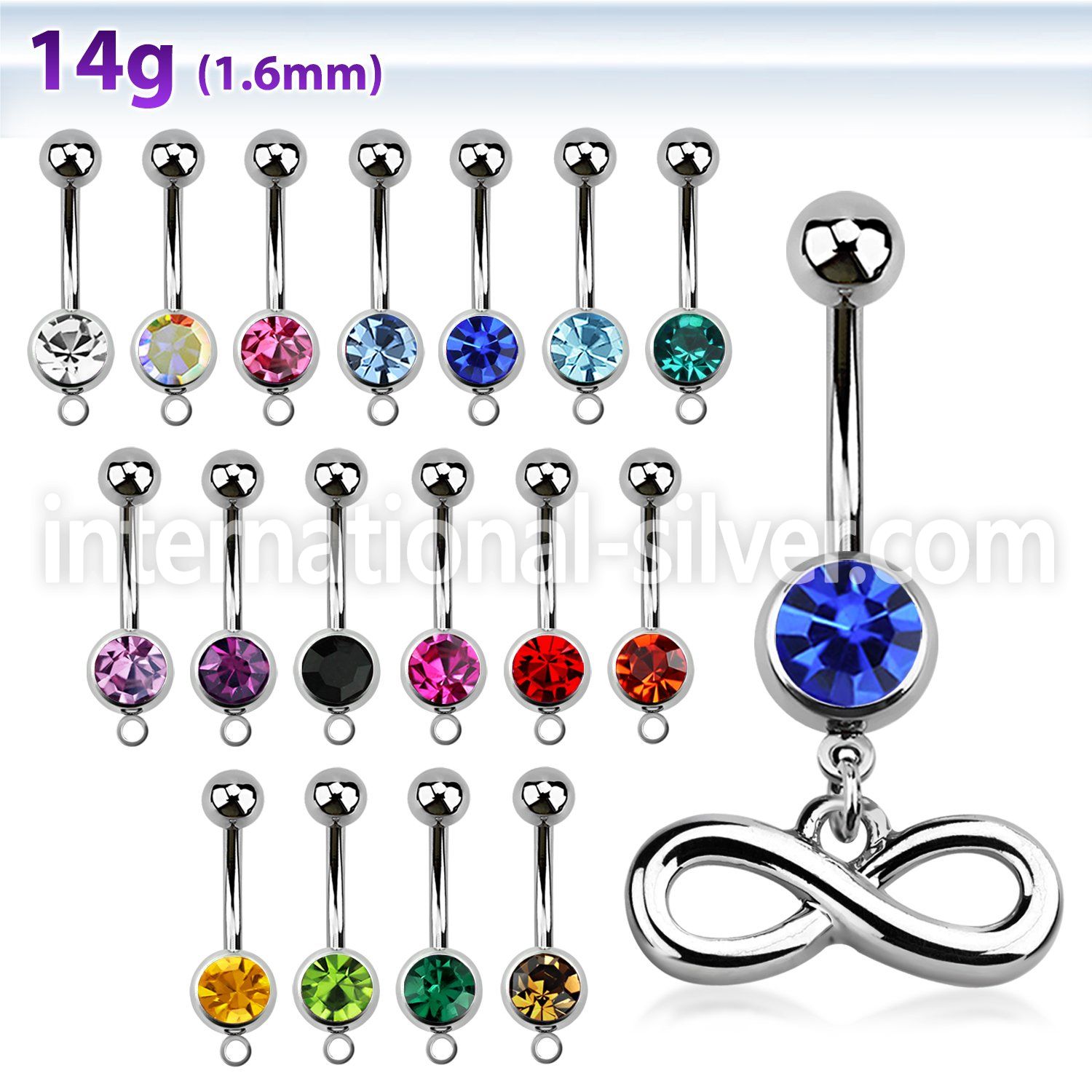 mcd618 316 steel belly banana w a dangling infinity symbol