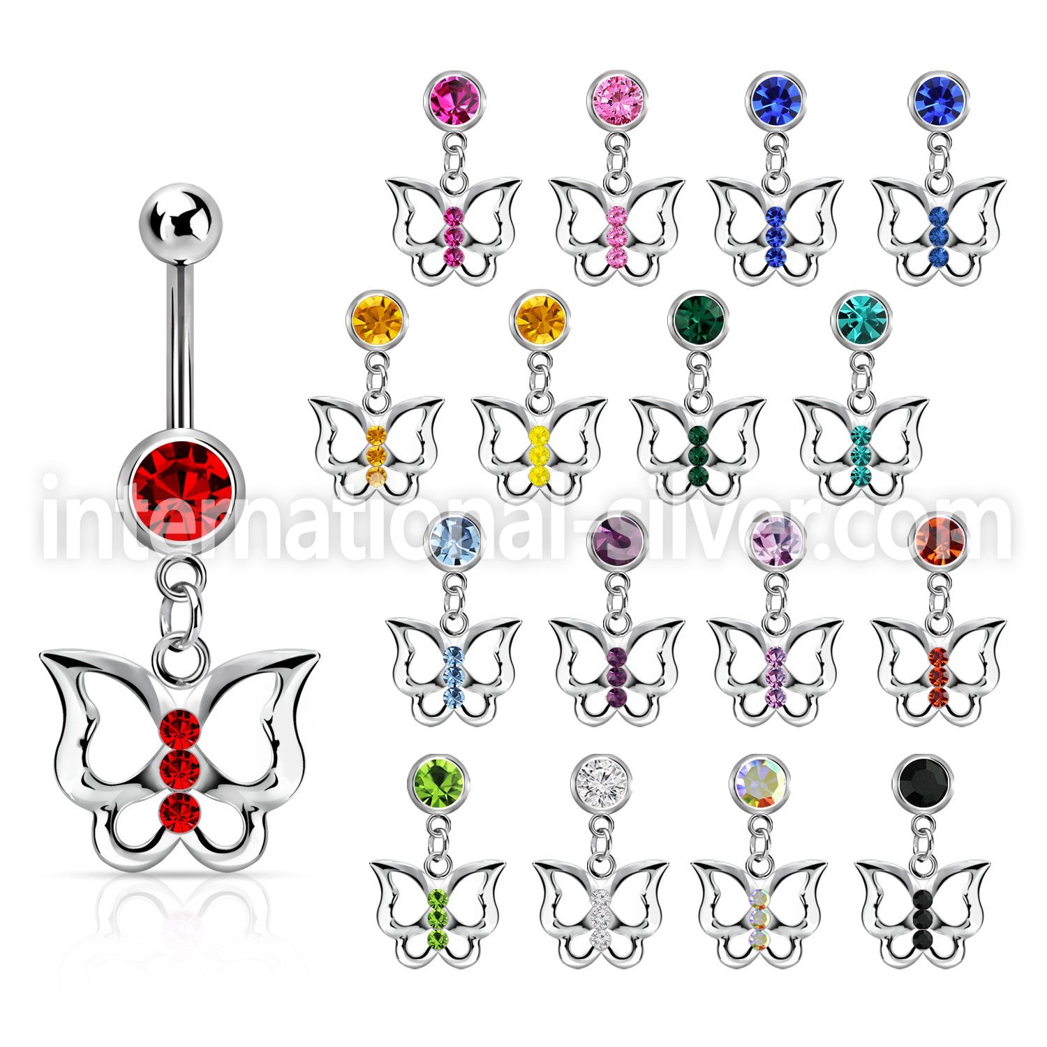 mcd760 steel belly banana w dangling butterfly w crystals