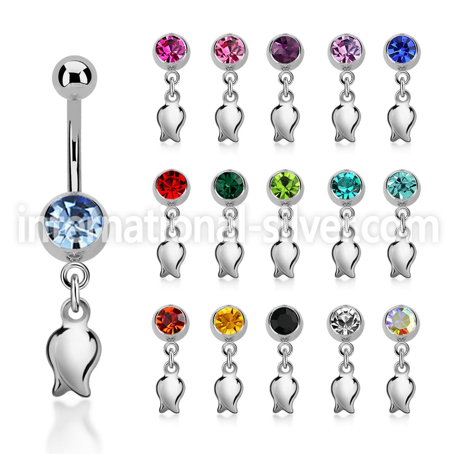 mcd767 steel belly banana, 14g w jewel ball w a dangling tulip 