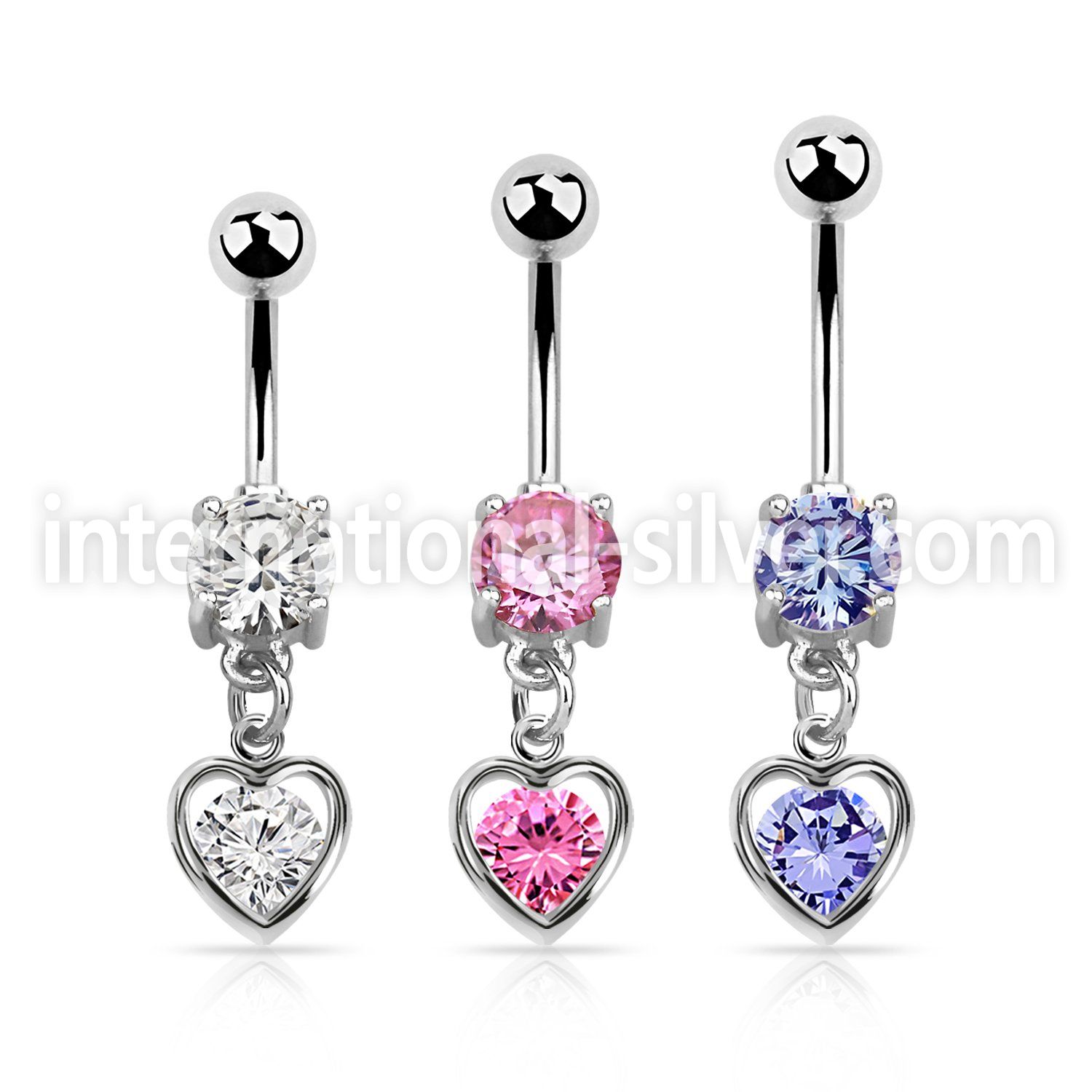 mcdz419 steel belly banana w dangling heart shape w round cz