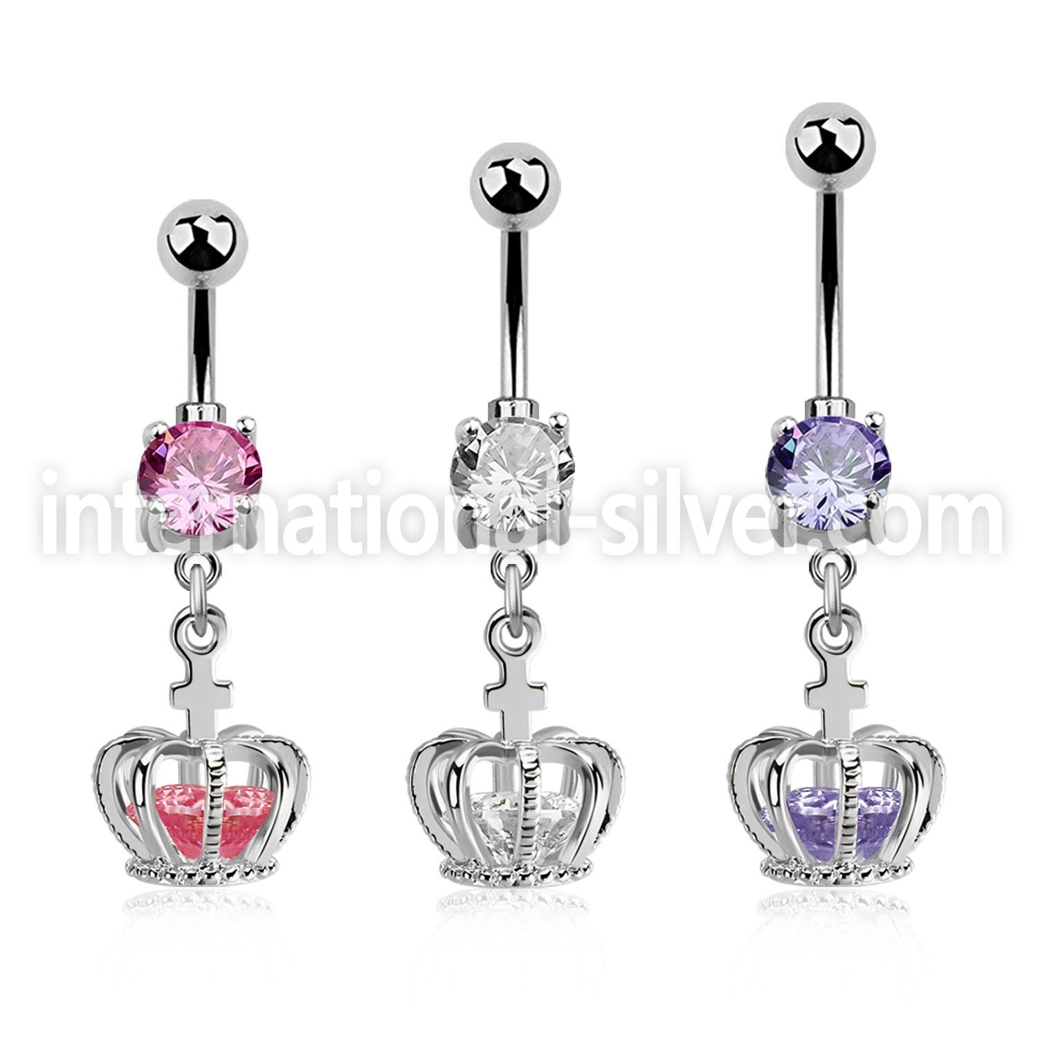 mcdz590 steel belly banana w cz dangling crown w cz