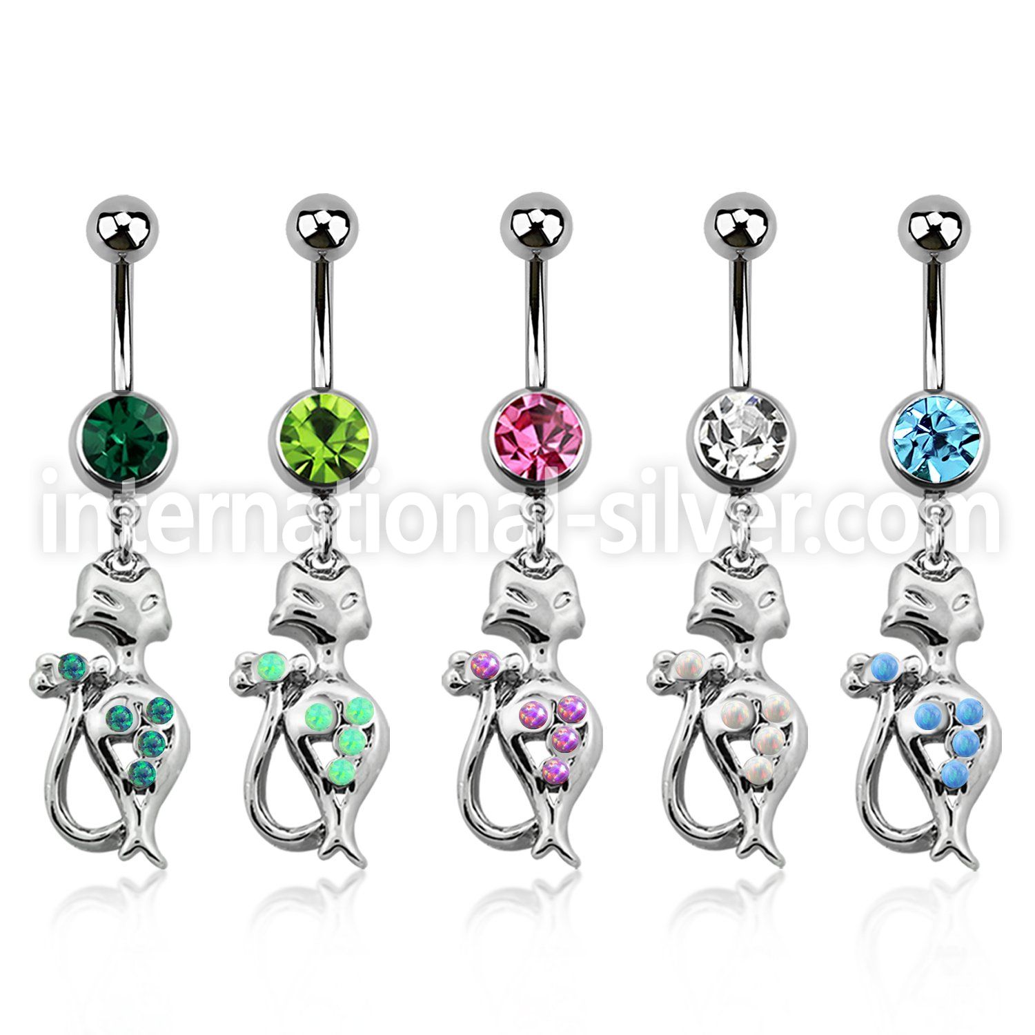 mcop475 steel belly banana w dangling lady cat w synthetic opals