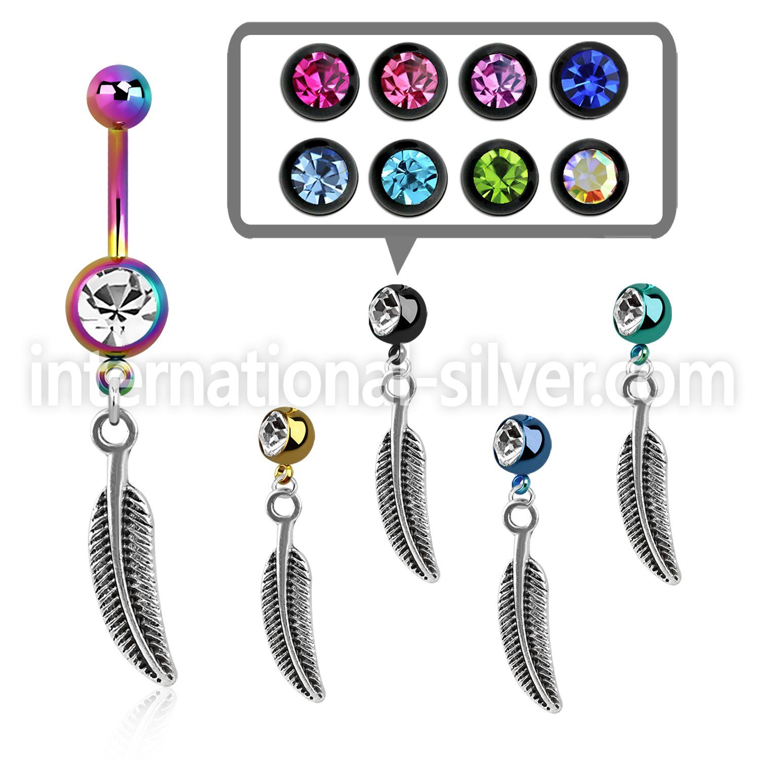 mdk638 pvd 316l steel belly banana w dangling curved feather