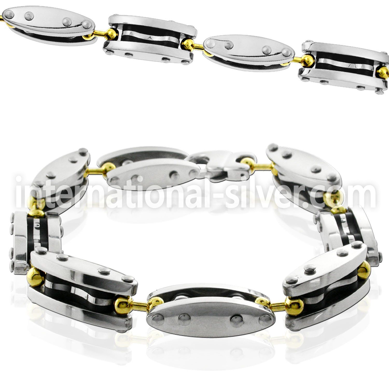mgb19 steel bracelet with polished angle links gold hinges