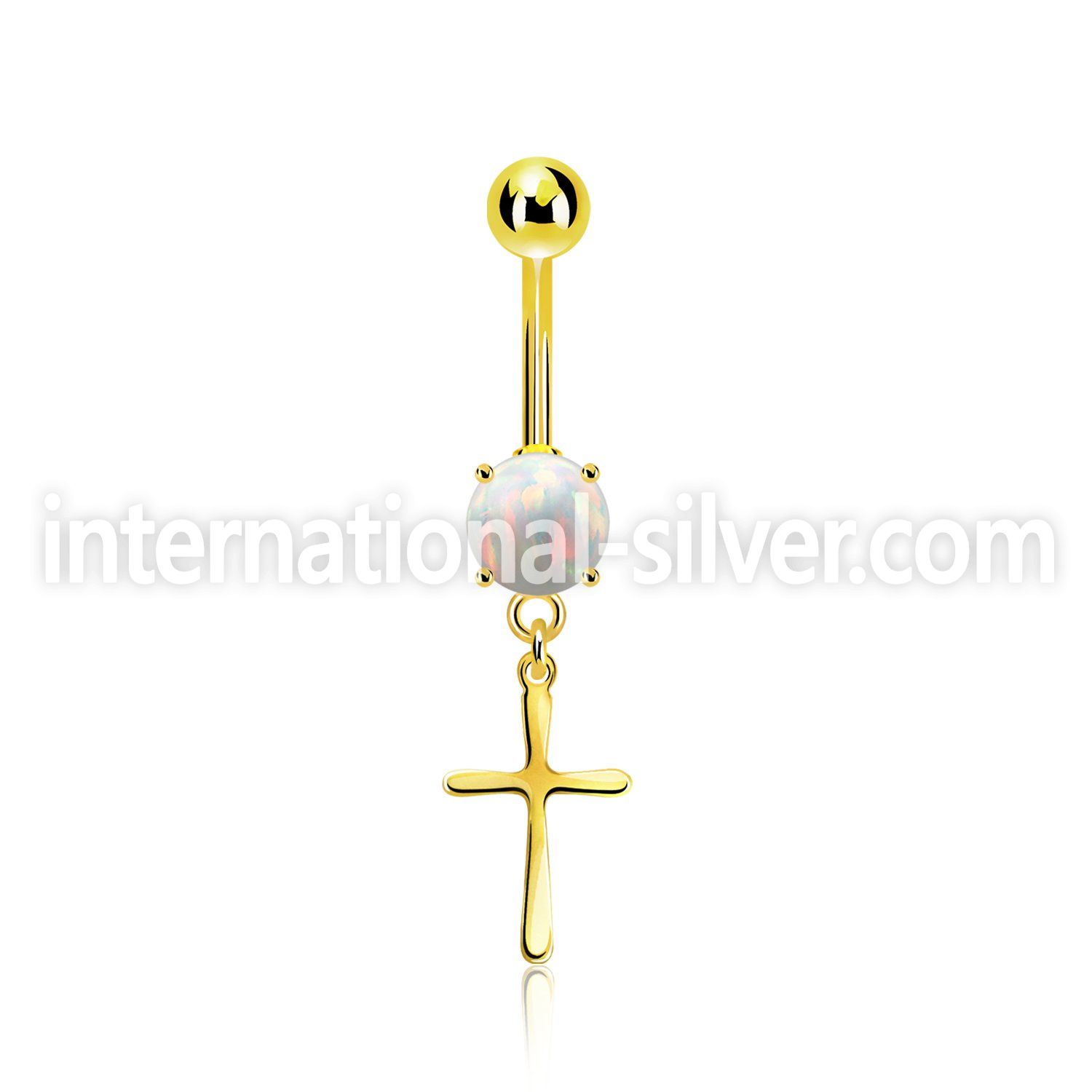 mgocrs gold steel belly banana w opal  plain simple cross