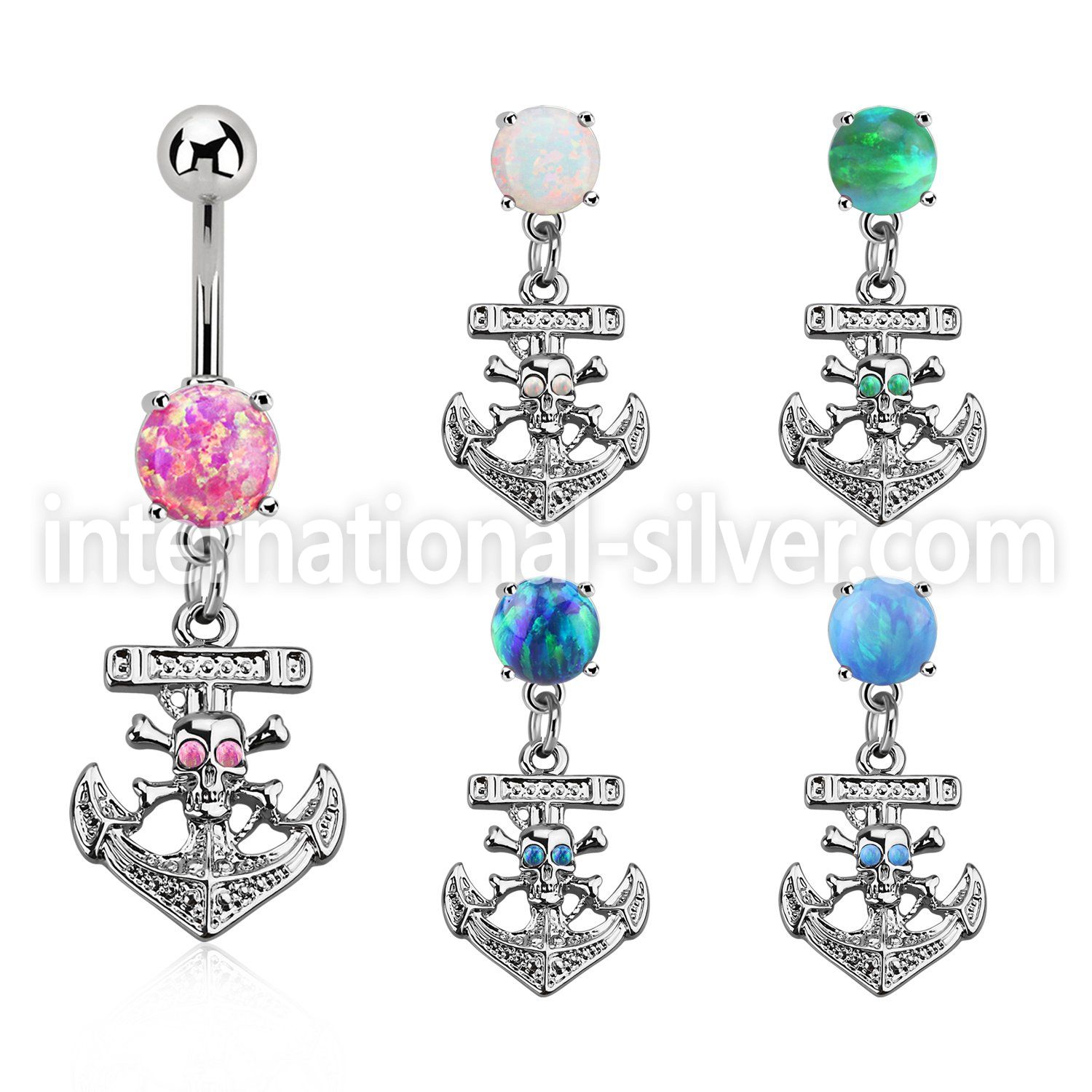 moop691 steel belly banana w 7mm opal dangling anchor skull