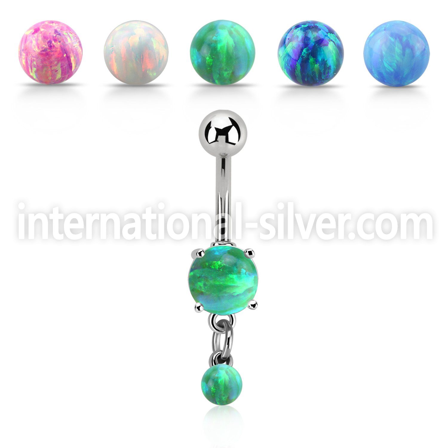 moopb4 steel belly banana w 7mm opal dangling 4mm opal ball