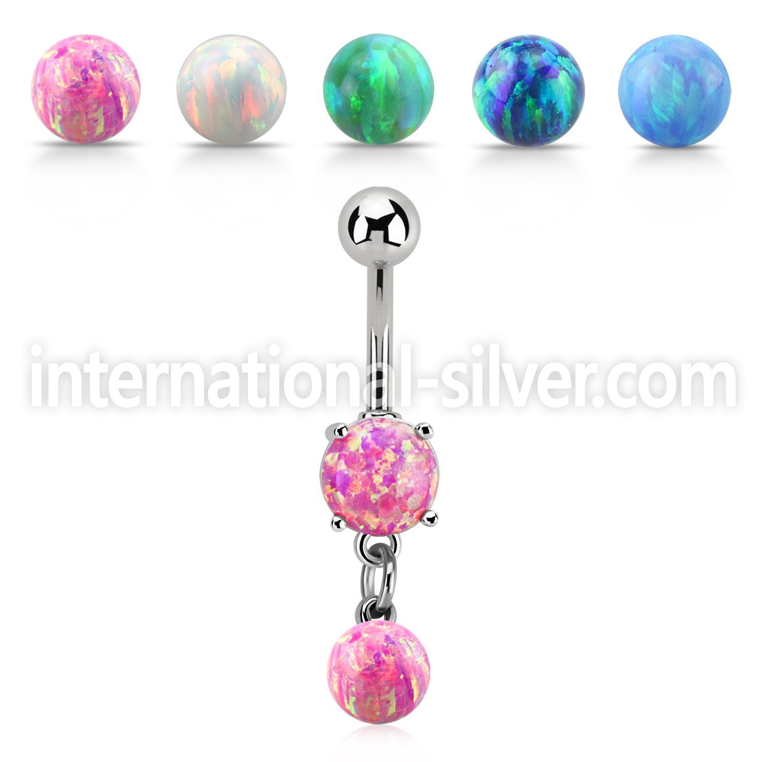 moopb6 steel belly banana w synthetic opal dangling opal ball