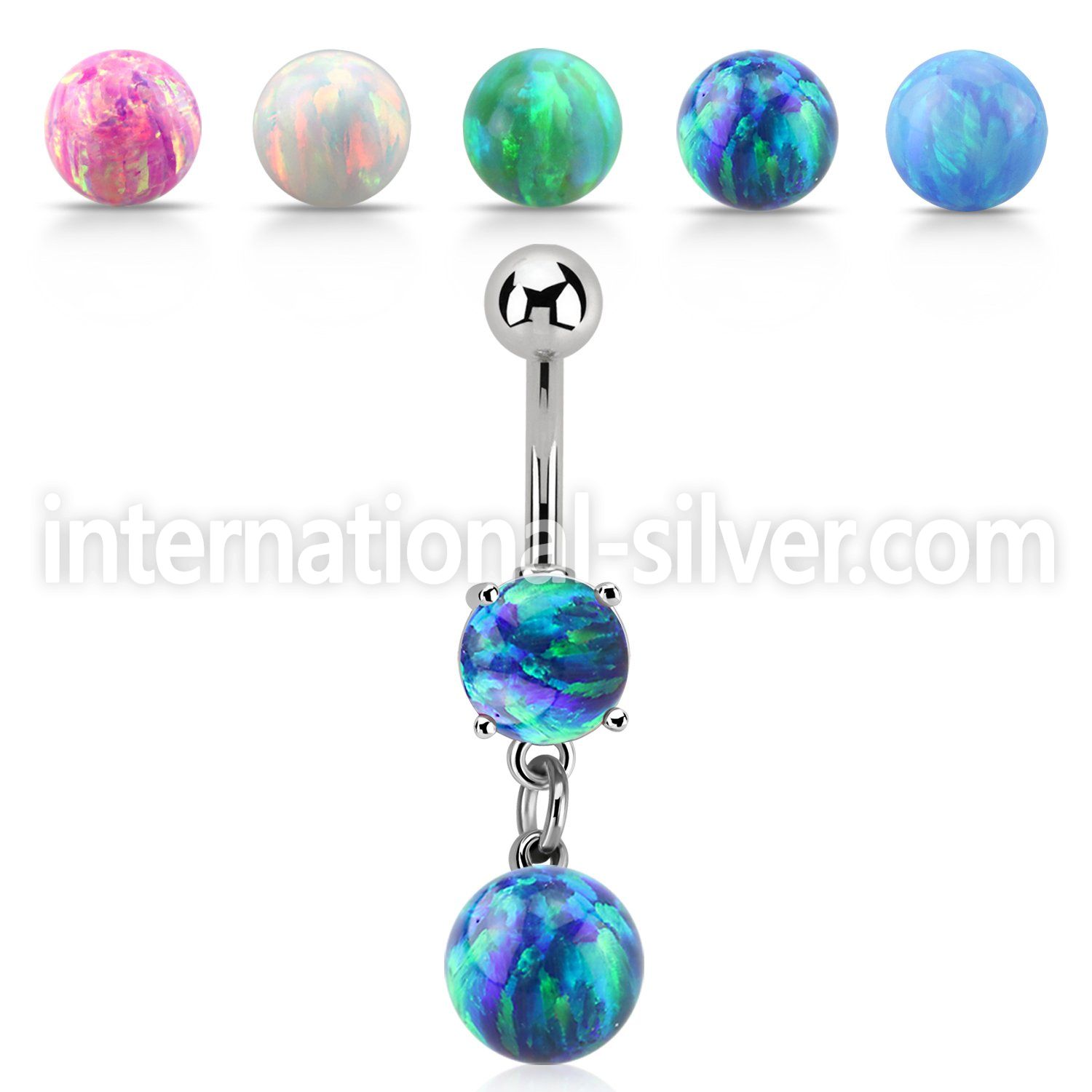 moopb8 steel belly banana w 7mm opal dangling 8mm opal ball