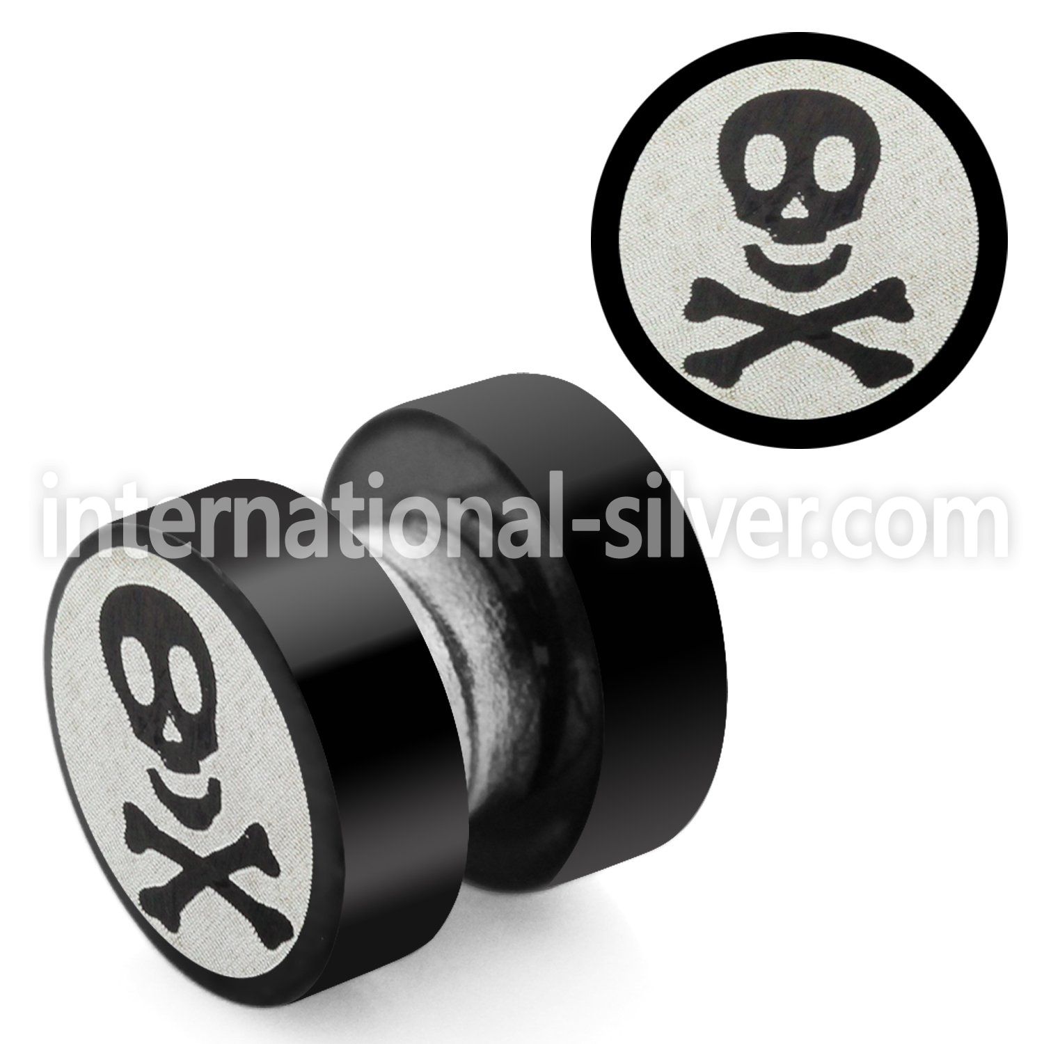 mpls2 black 316l steel magnetic fake plug w skull logo