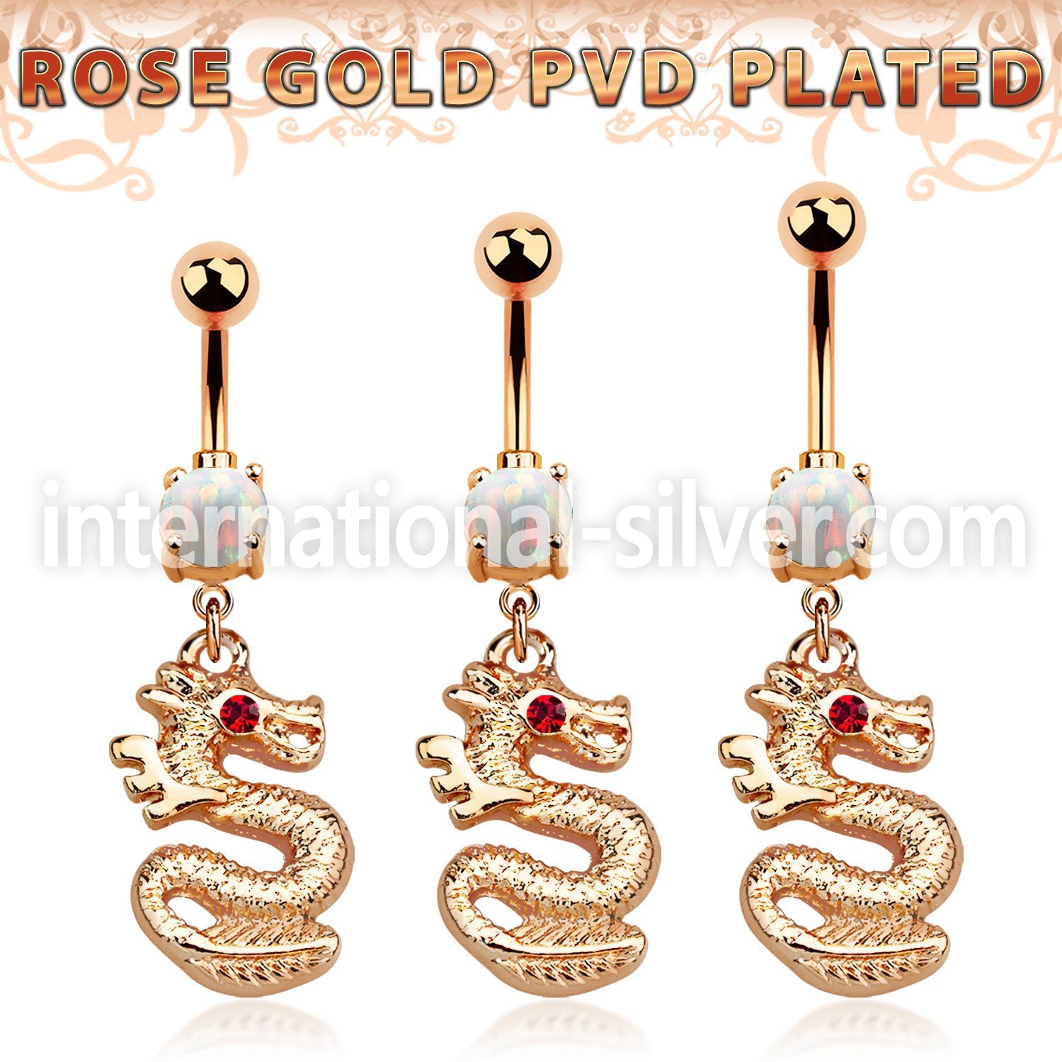mro721 rosegold plating steel curved barbell opal dragon