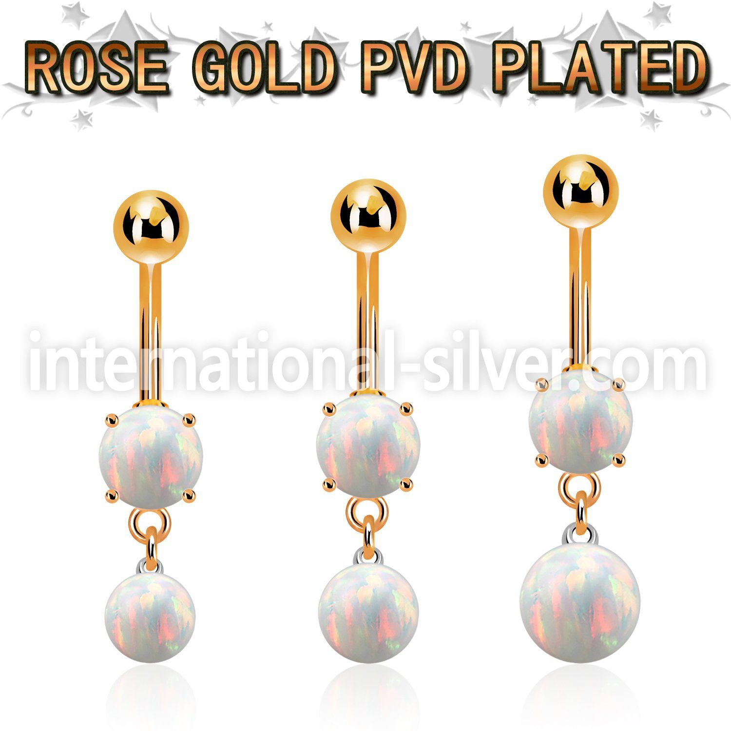 mroopb rose gold steel belly banana w opal 8mm opal ball