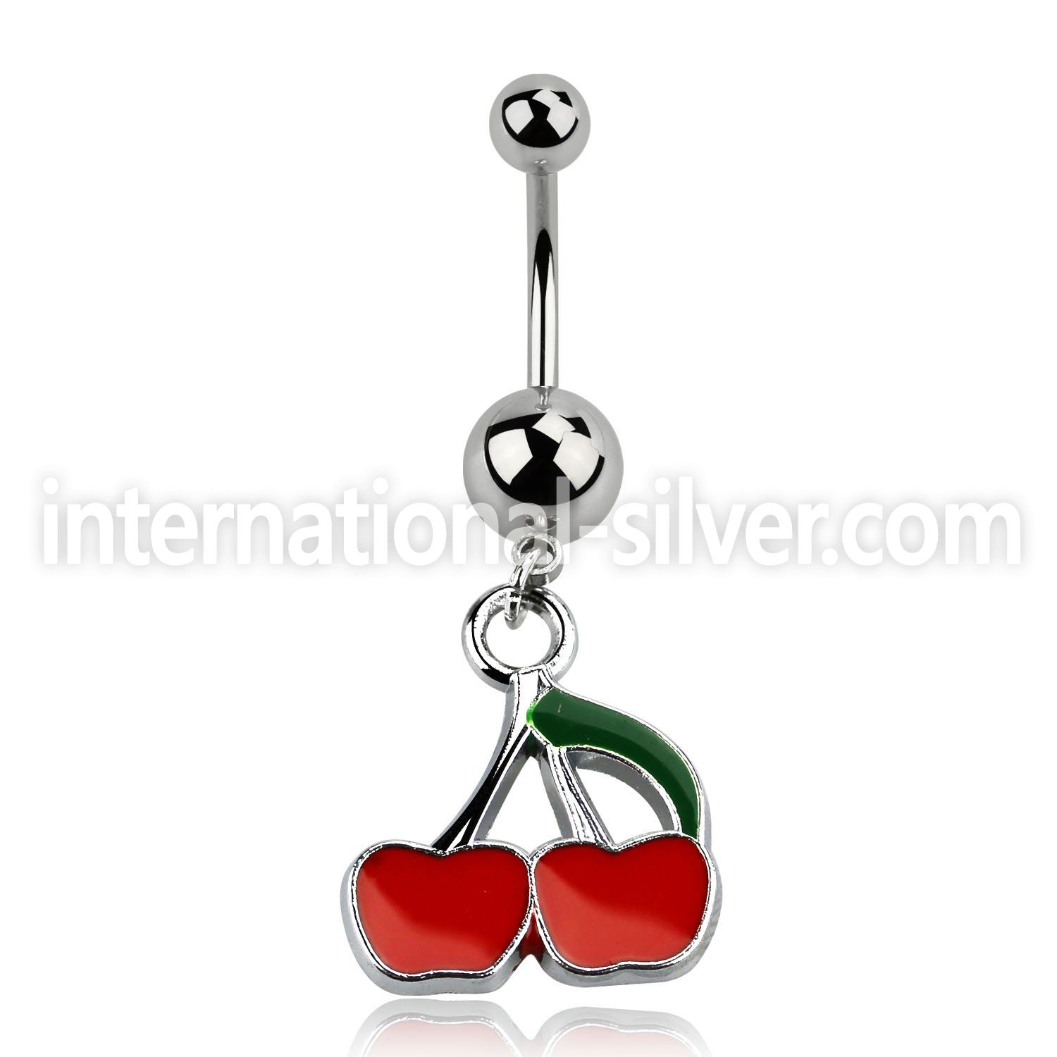 msd382 316l steel belly banana w dangling painted red cherry
