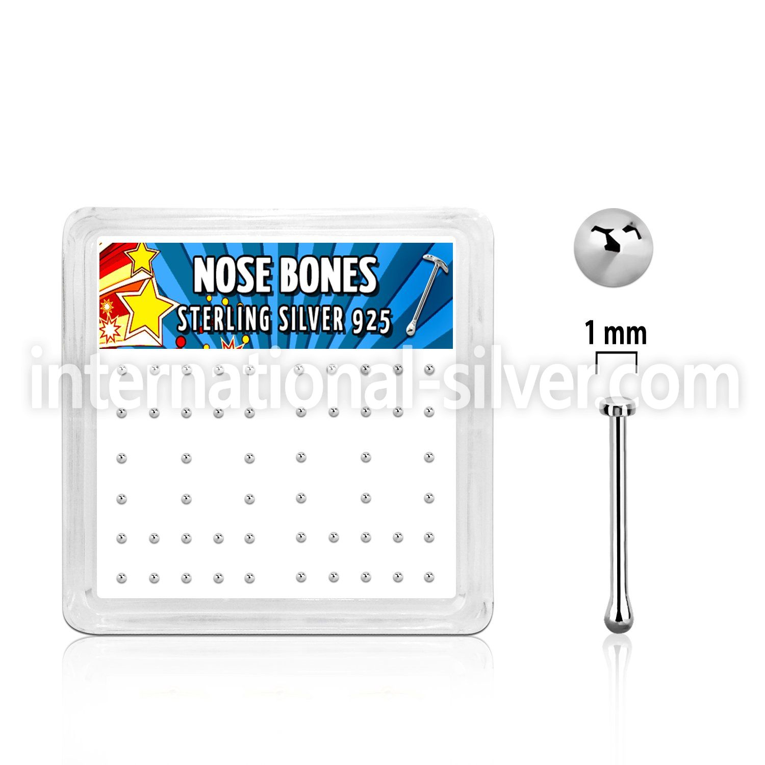 nbmx5 box w 52 silver nose bones, 22g w 1mm flat round tops