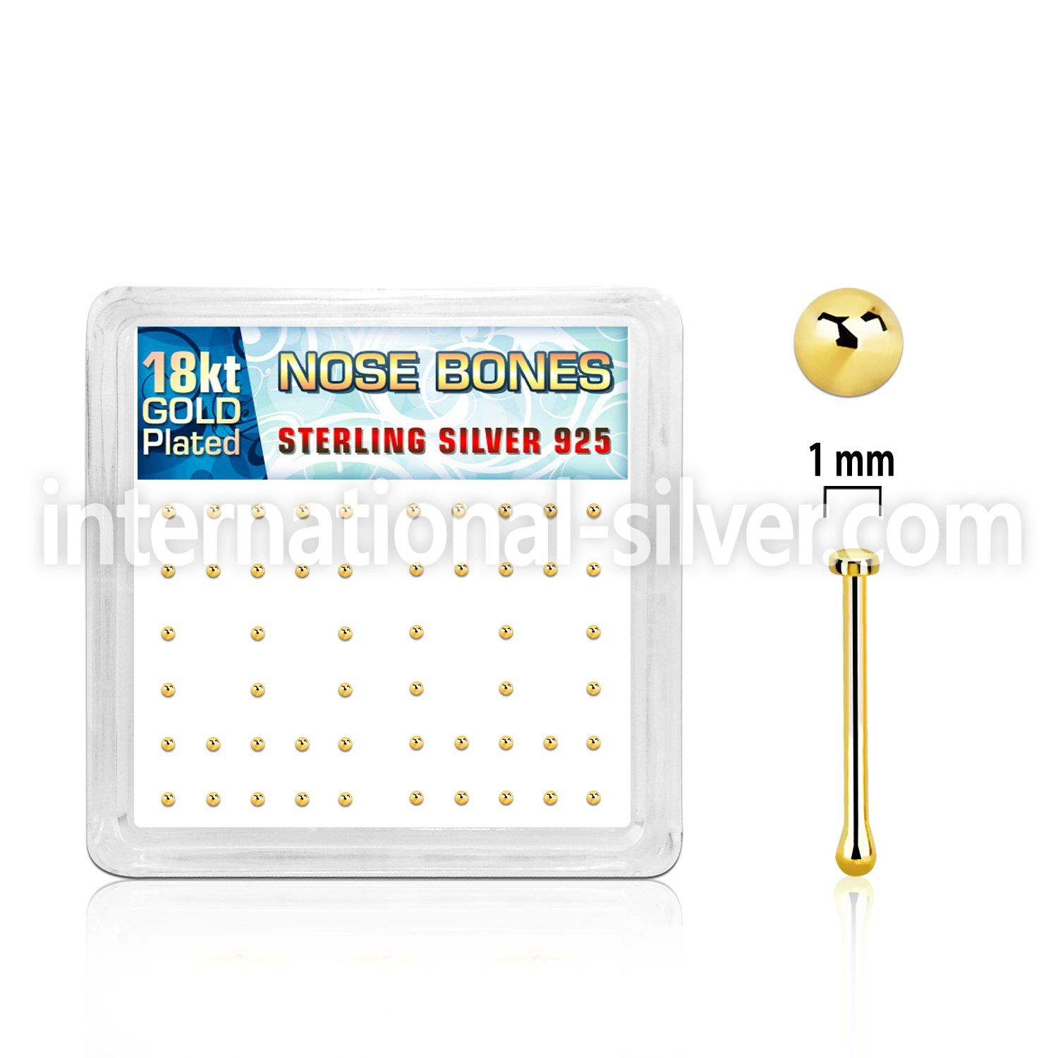 nbmx5rg silver nose bones w 18k gold plating 1mm flat tops