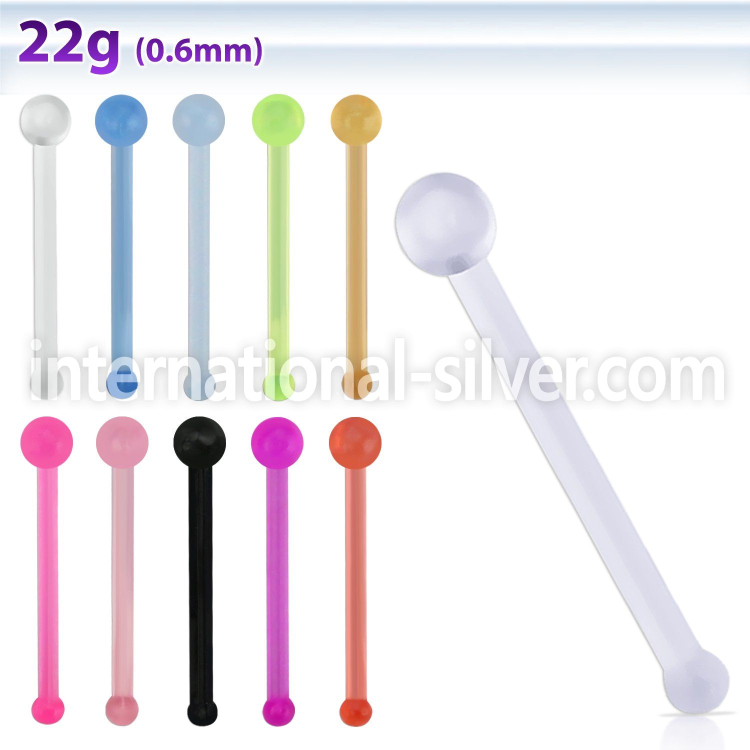 nbrta acrylic nose bone retainer, 20g w 1.5mm ball shaped tops