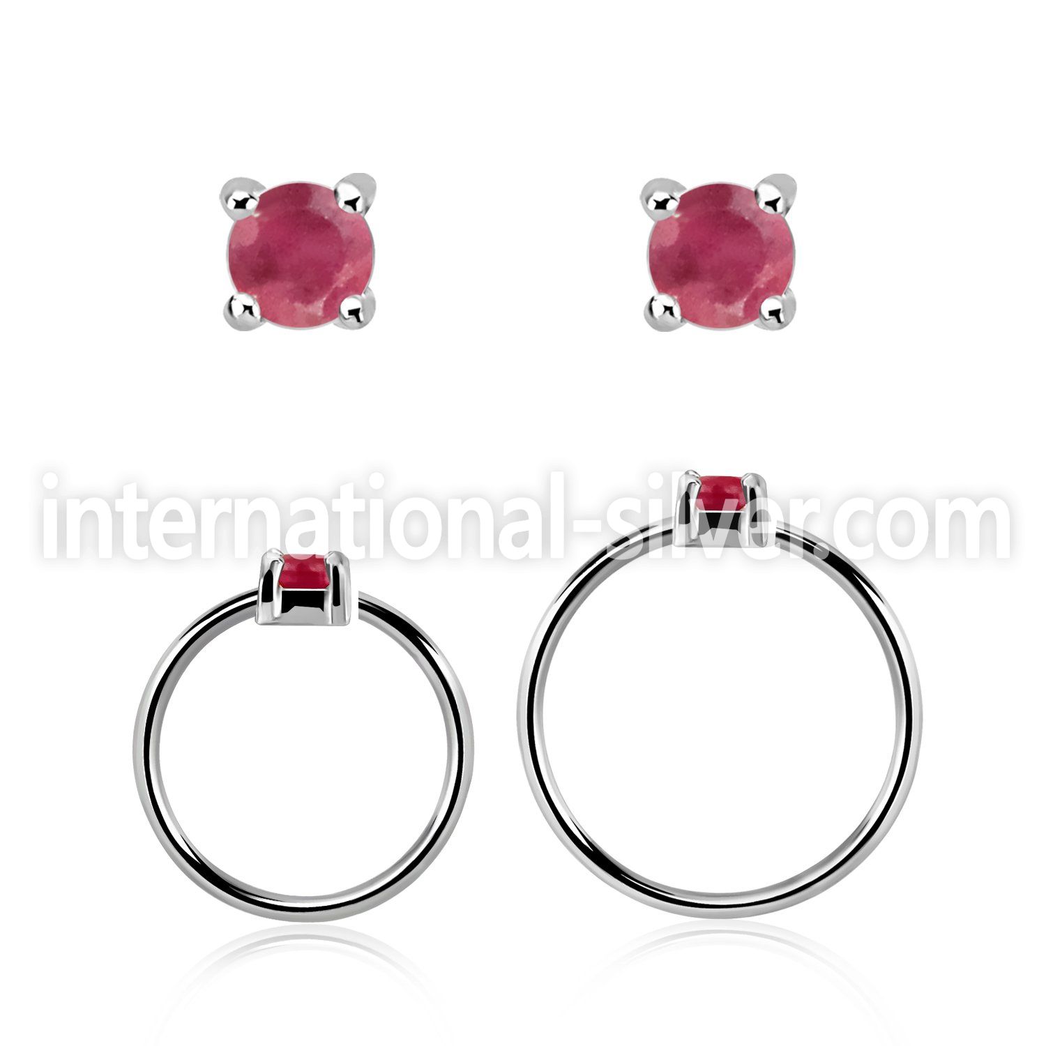 nhge5 silver nose ring w a 2mm ruby in casting prong set