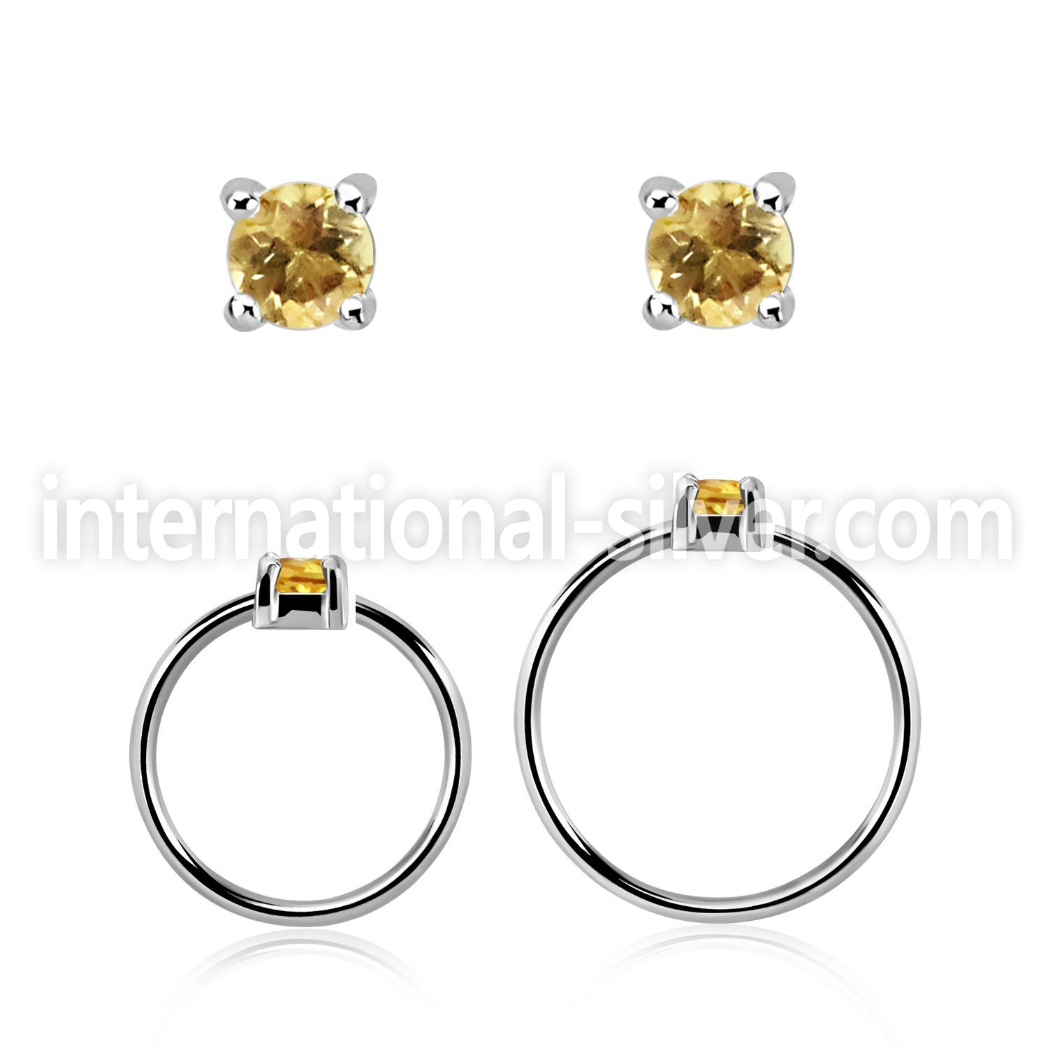 nhge6 silver nose ring w a 2mm citrine in casting prong set