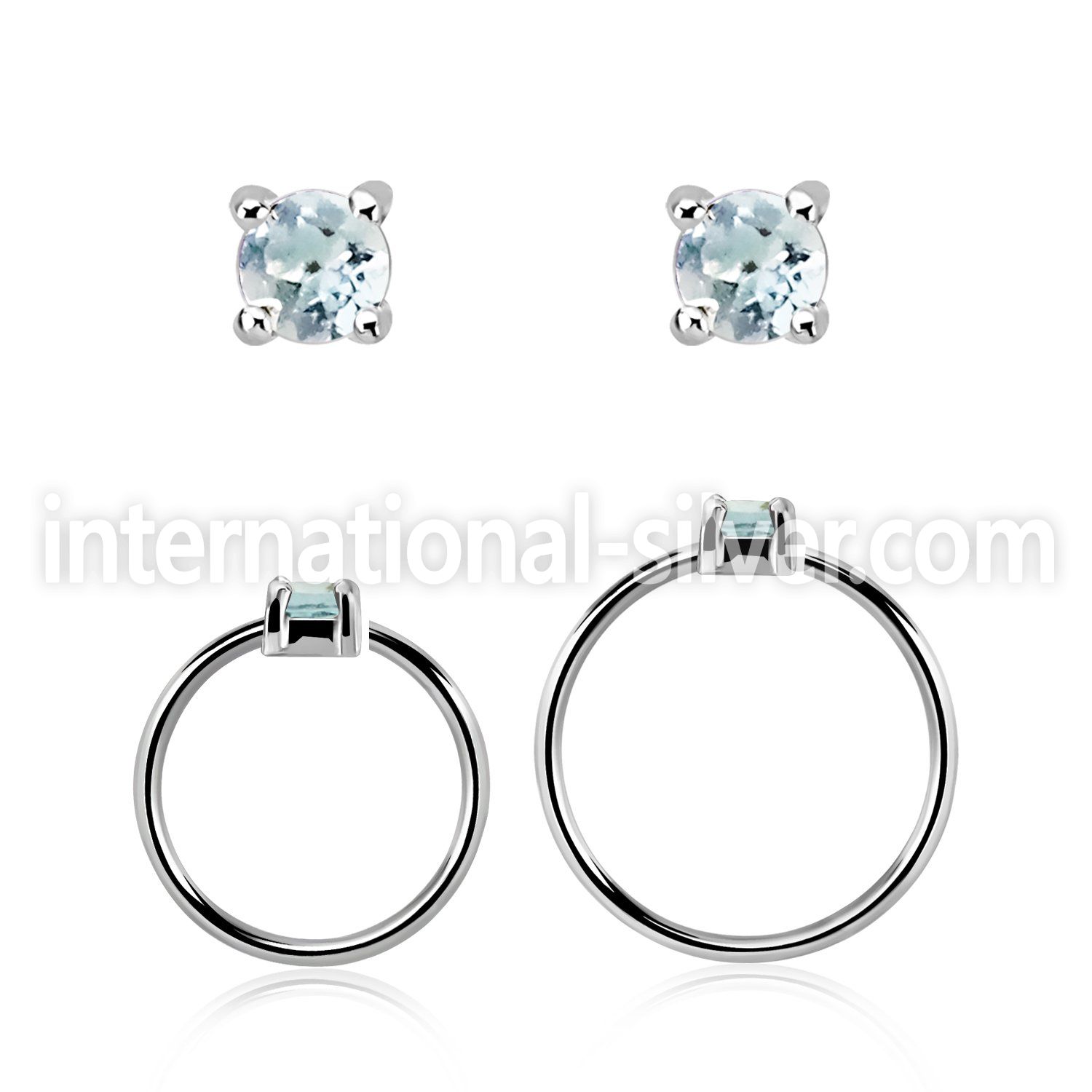 nhge8 silver nose ring w a 2mm aquamarine in casting prong set