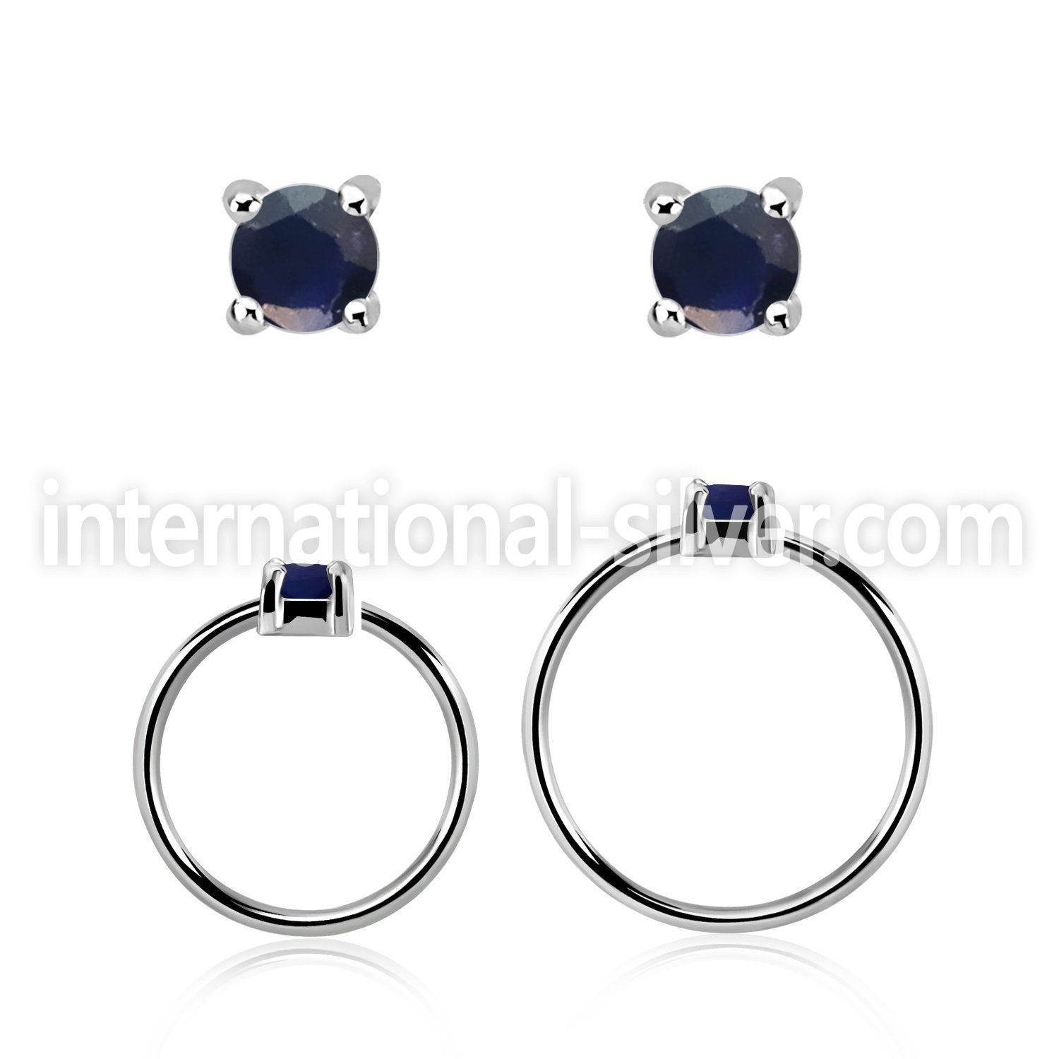 nhge9 silver nose ring w 2mm blue sapphire casting prong set