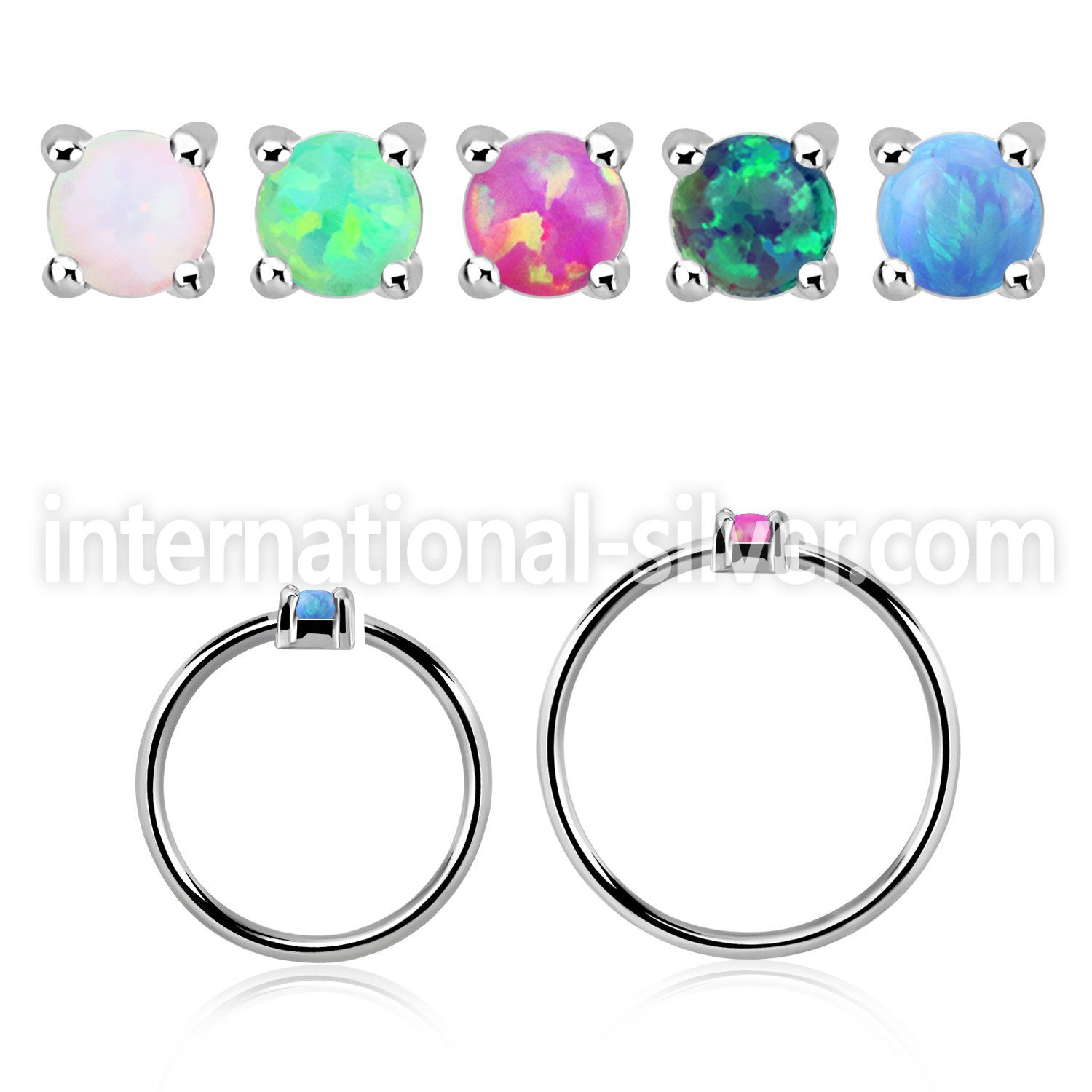 nho15 silver nose ring w 1.5mm synthetic opal casted prong set