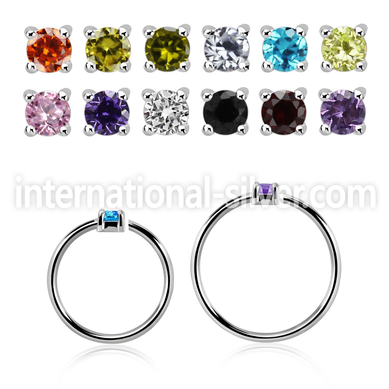 nhz15 silver nose ring w a 1.5mm cz in casting prong set