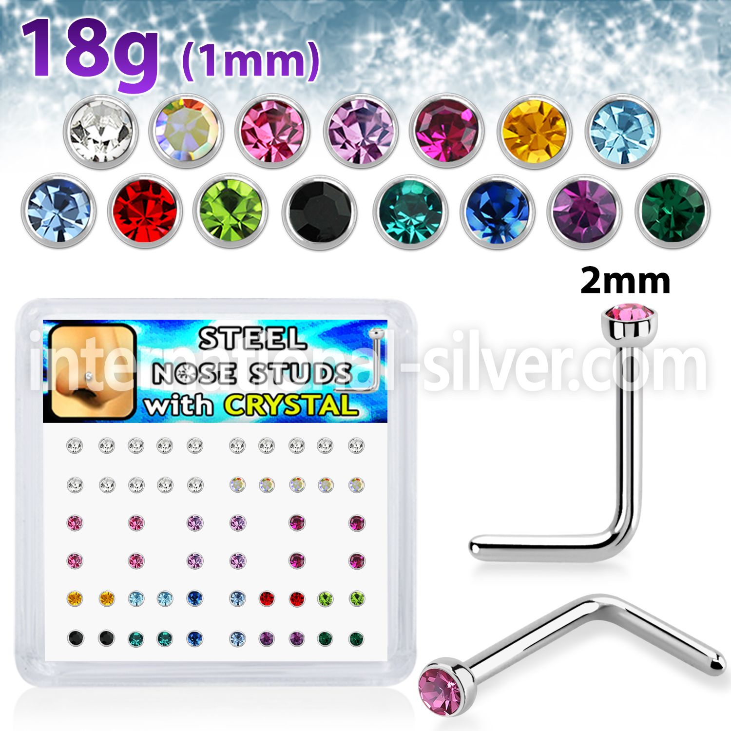 nlc18xm surgical steel nose studs round color gem tops