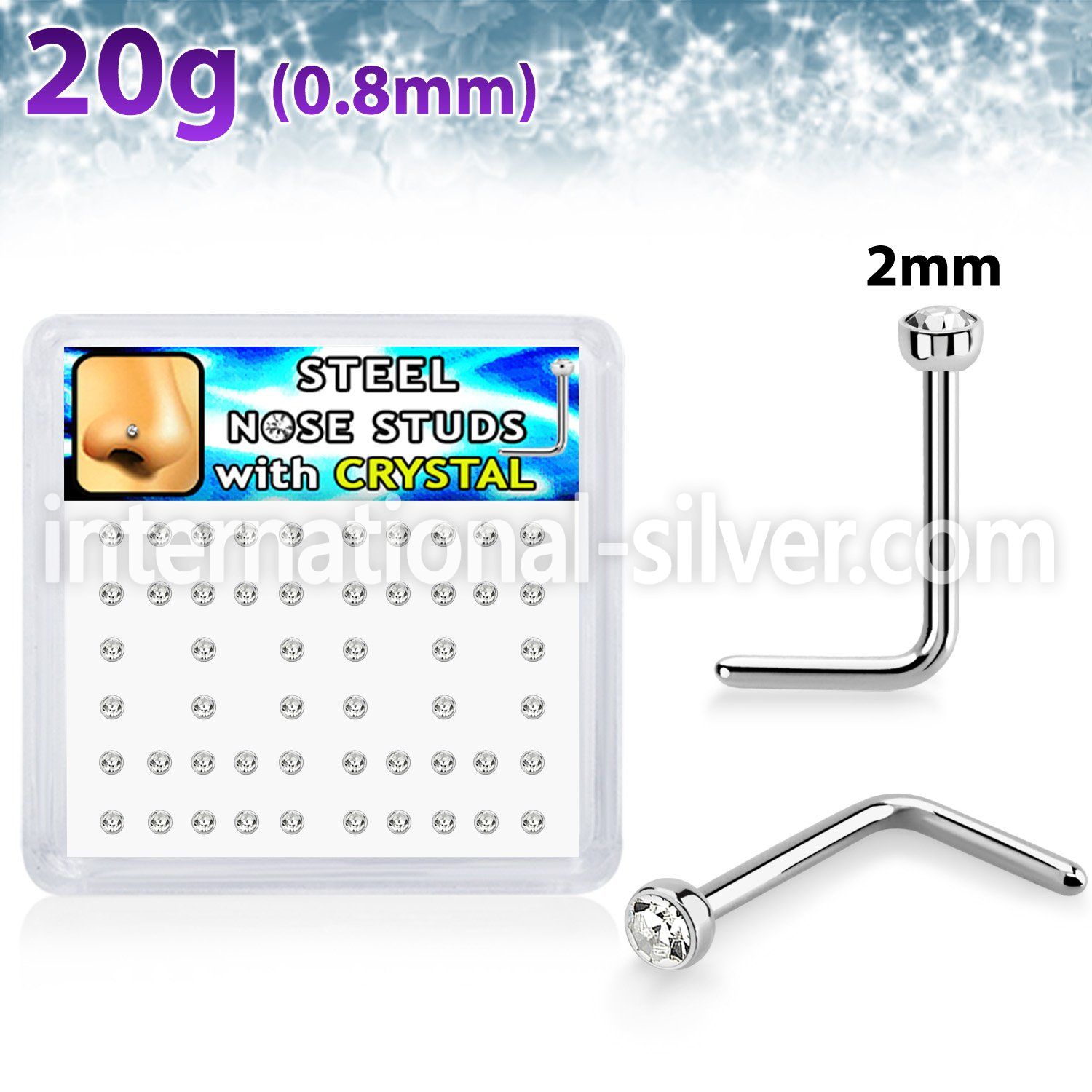 nlc20xc surgical steel nose studs round clear gem tops