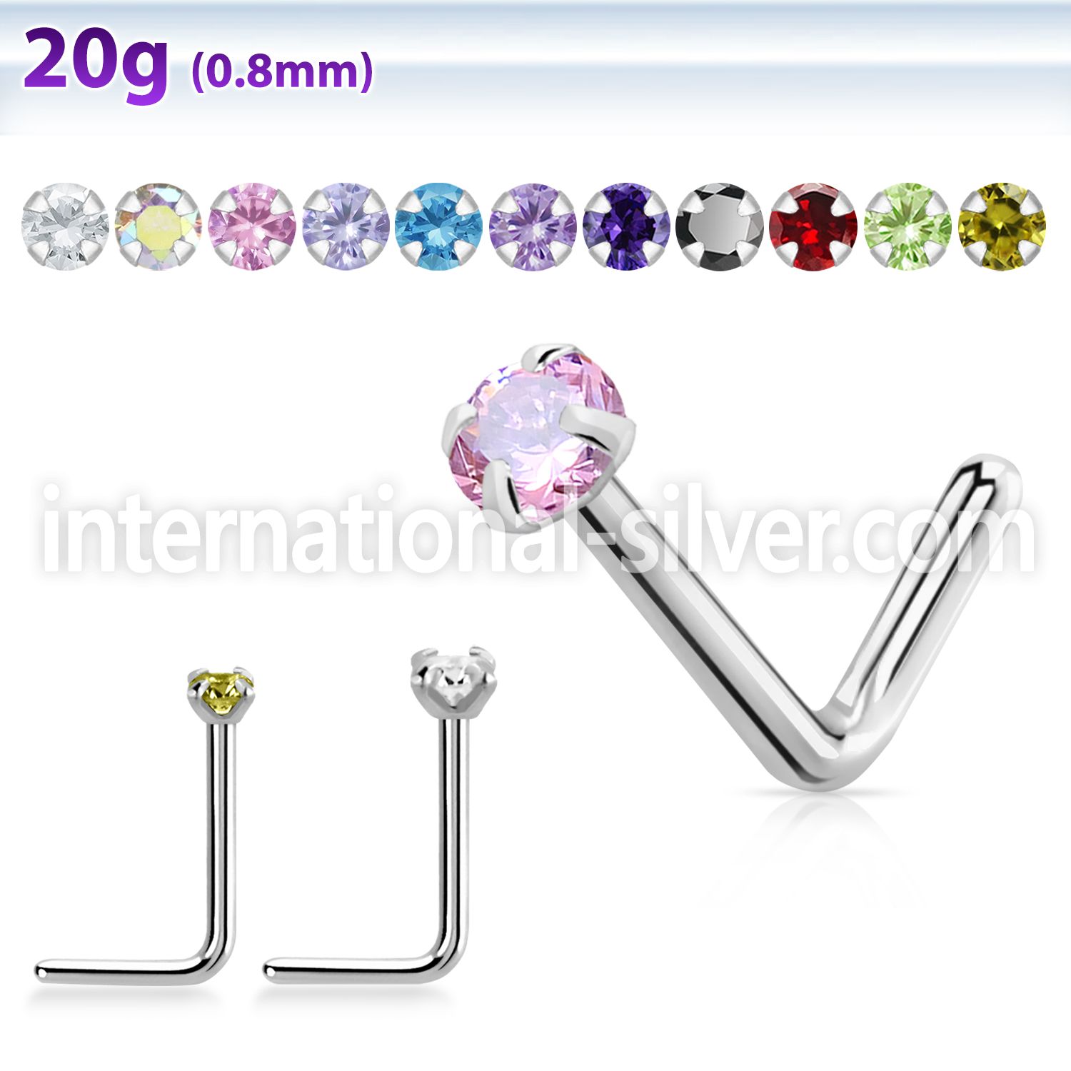 nlzr surgical steel nose stud 1.5mm and 2mm cz round stone