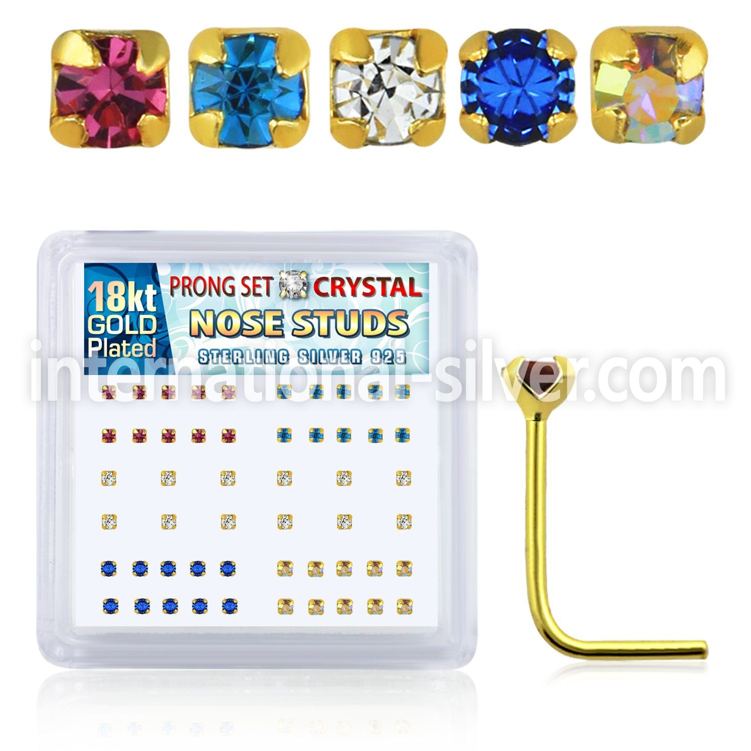 npsgm box w 52 silver nose studs w 1.8mm prong set crystal