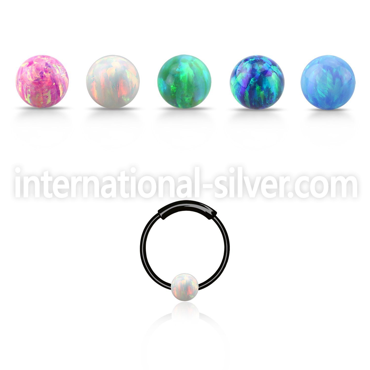 ns02blo black silver endless nose hoop w 3mm synthetic opal ball