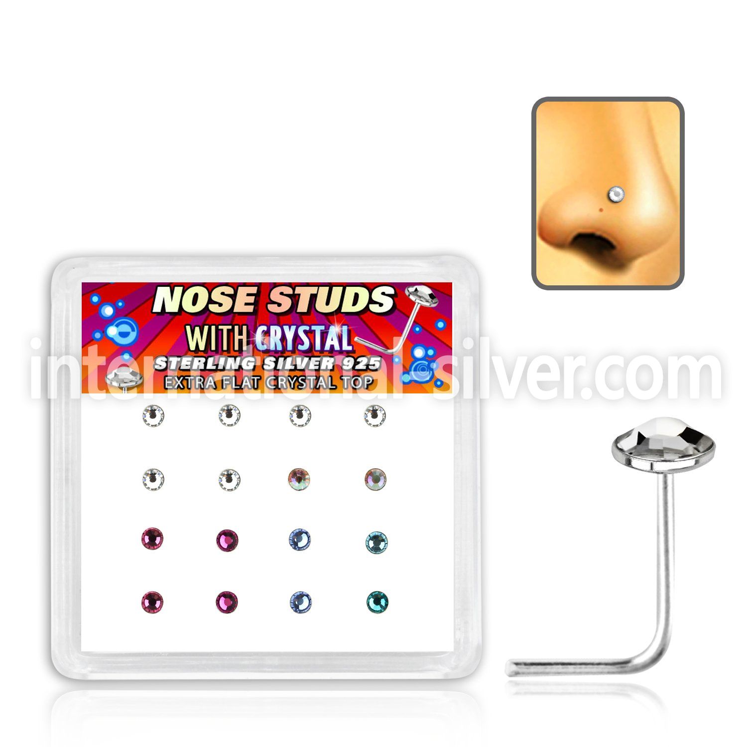 nsfbs16m l shape nose studs silver 925 nose