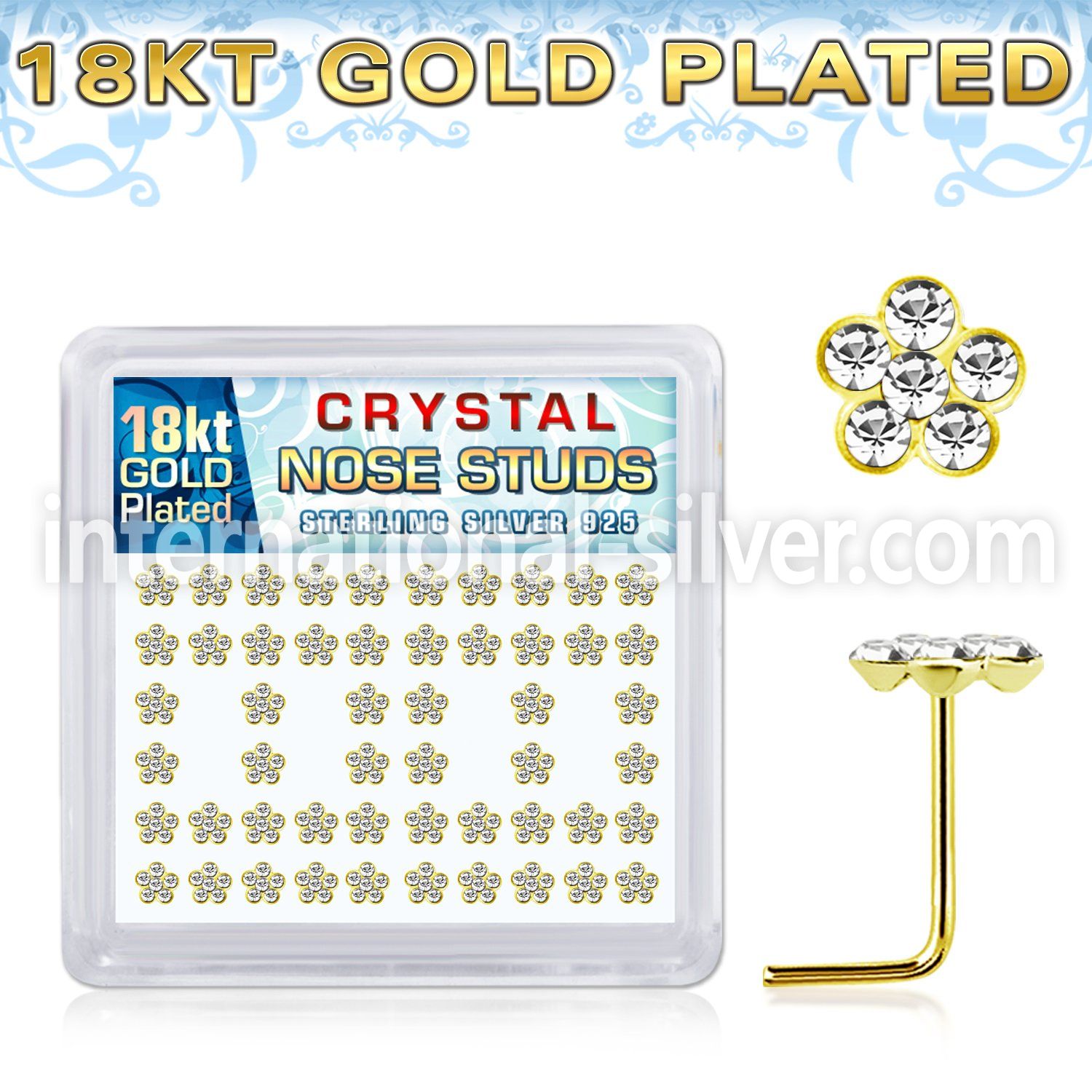 nsflbxcg 18 karat gold plated silver nose studs flower 52