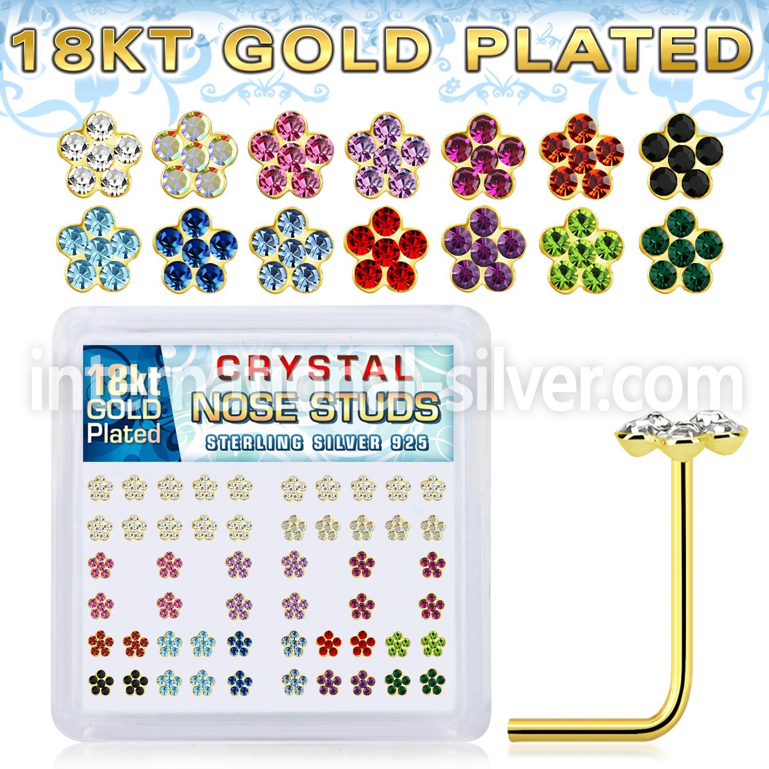 nsflbxsg 18k gold plating silver nose studs assorted color
