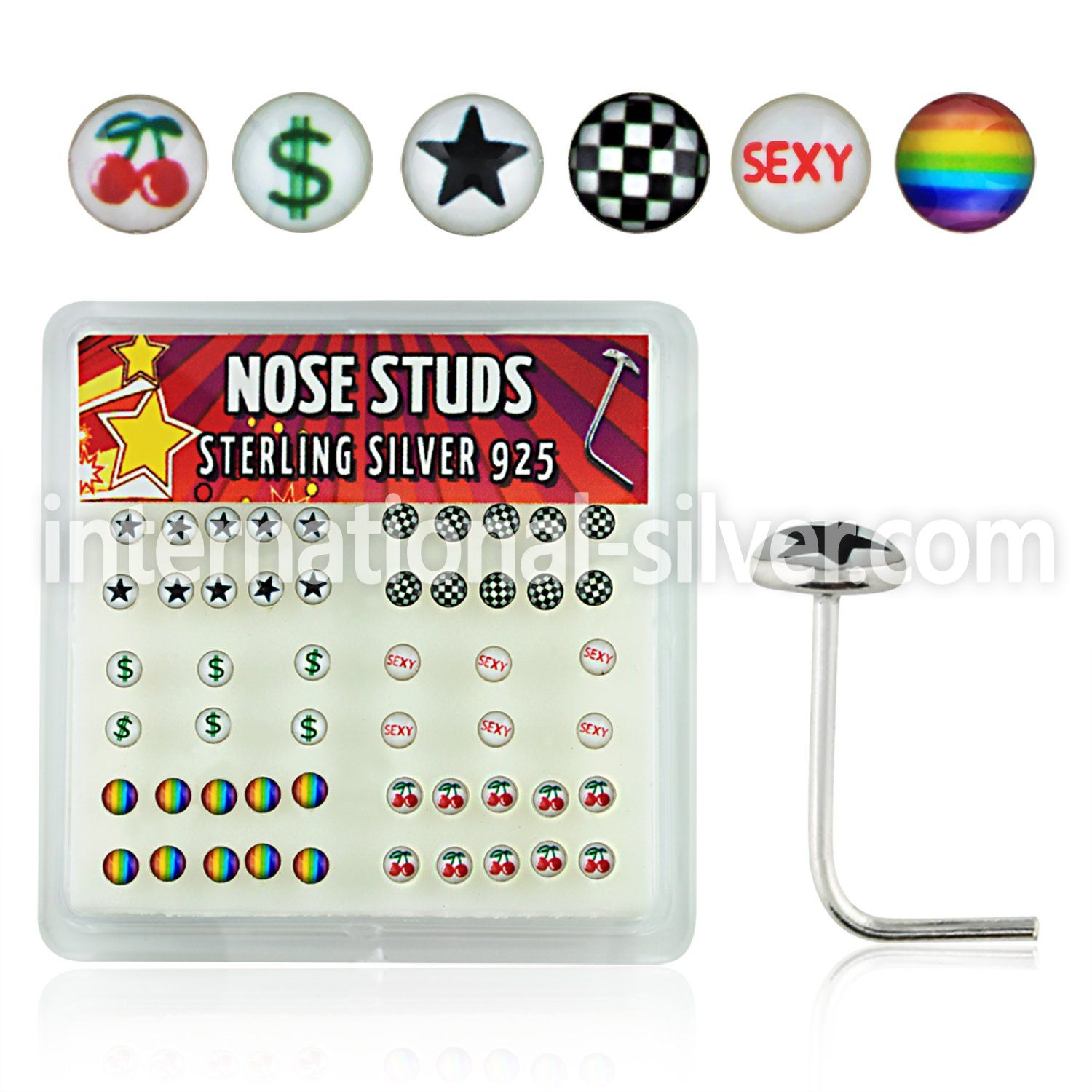 nslgx3 l shape nose studs silver 925 nose