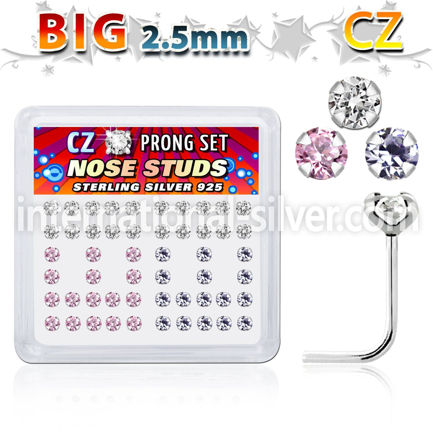 nszbm25 l shape nose studs silver 925 nose