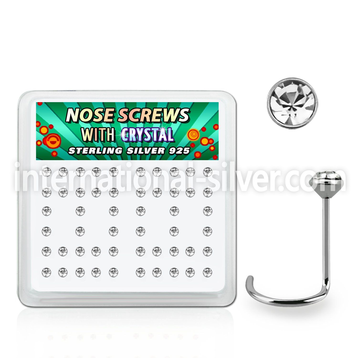 nw14cx box w 52 silver nose screws w 2mm clear crystals