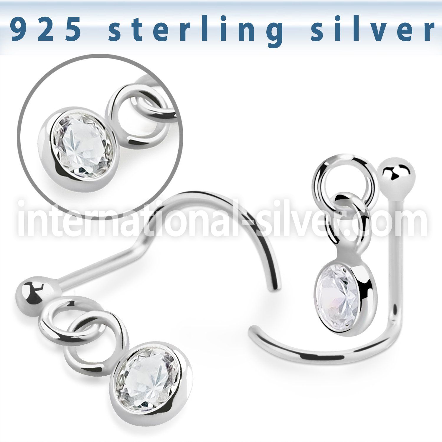 nwdvbz1 silver nose screw ball press fit dangling cz