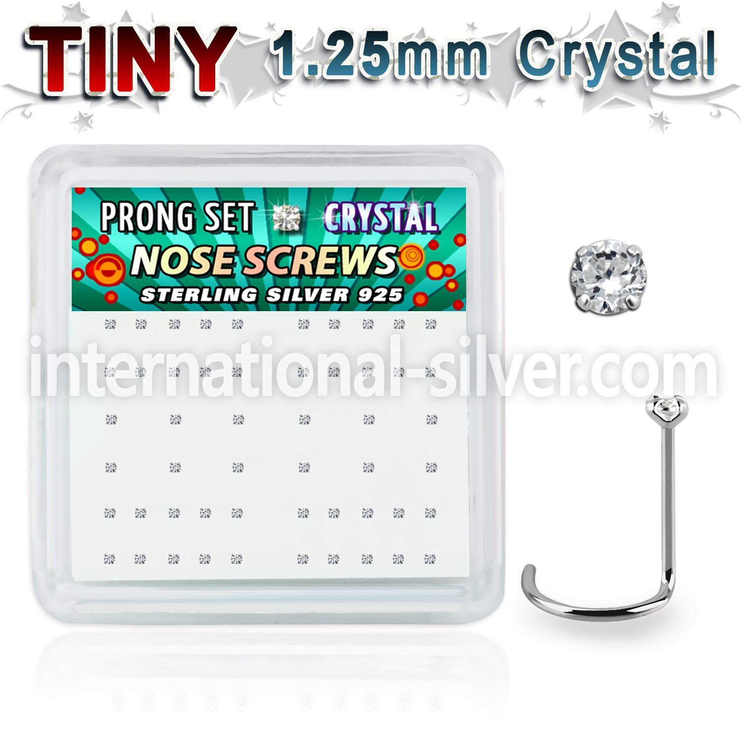 nwp6cx box w 52 silver nose screws w set 1.25mm clear crystals