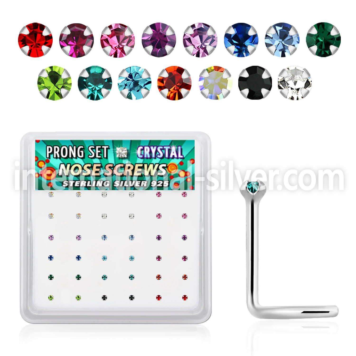 nwp9mbx box silver nose screws 20g 1.5mm color prong set crystal