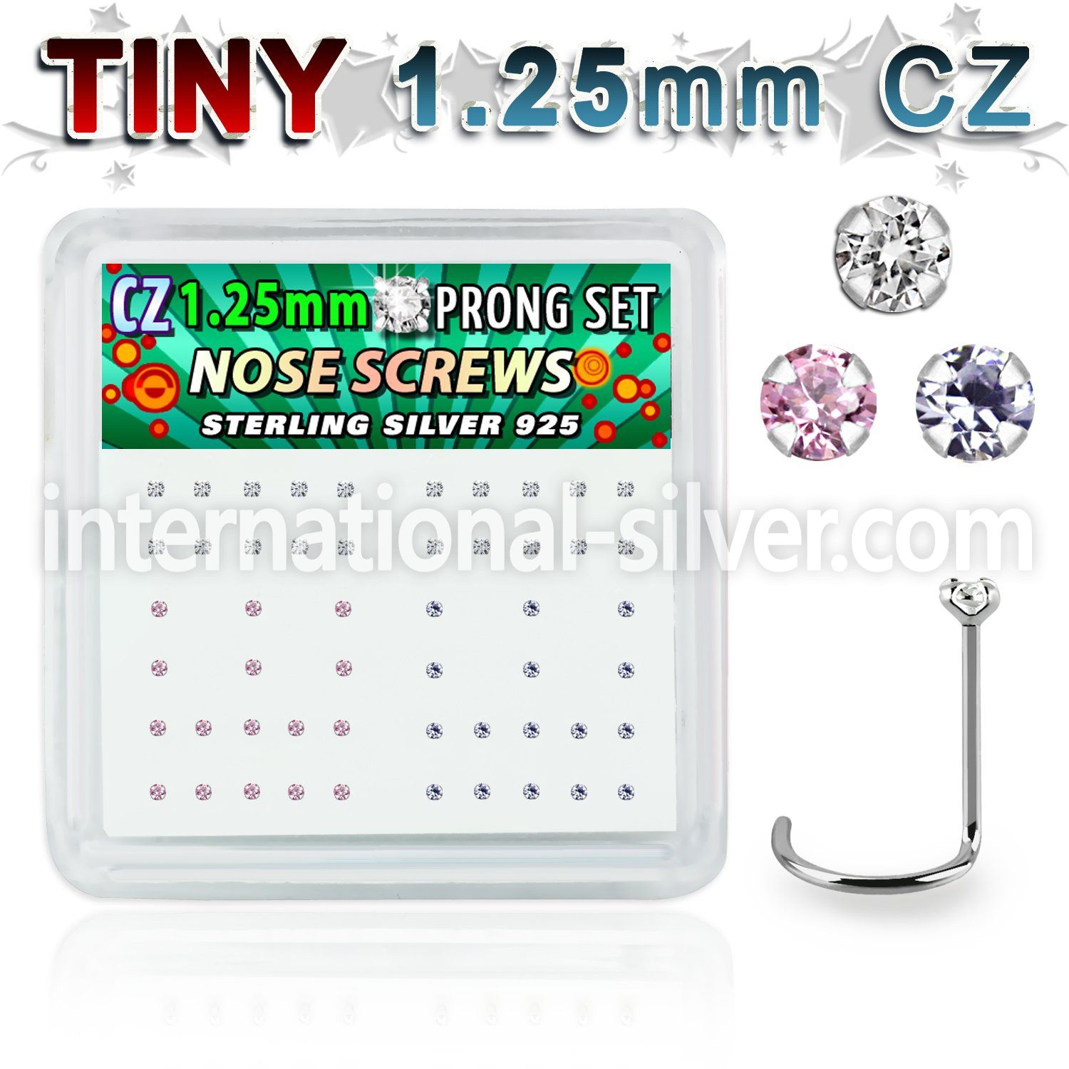 nwzbm12 box w 52 silver nose screws w prong set 1.25mm mix czs