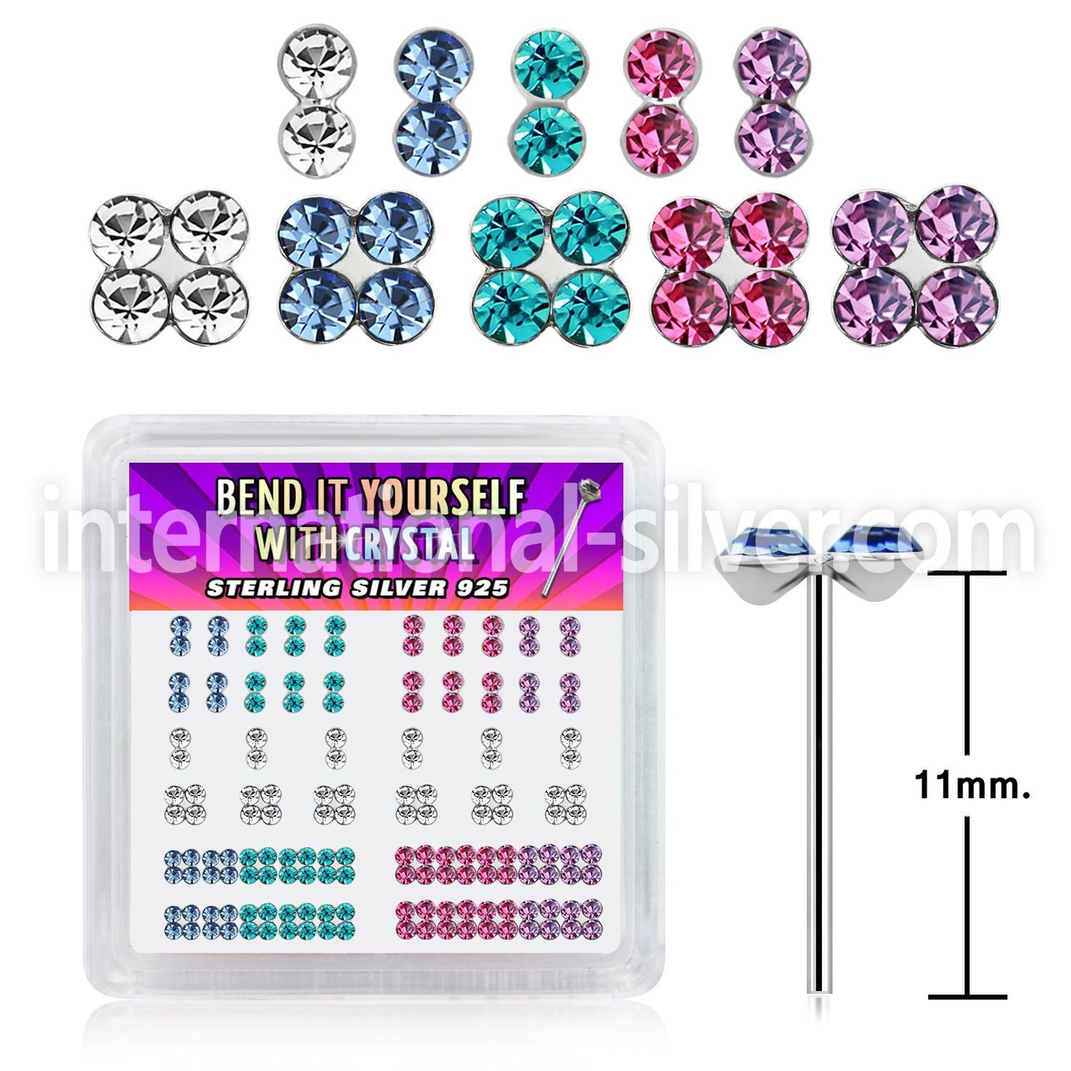 nybxm1 sterling silver nose studs color gems