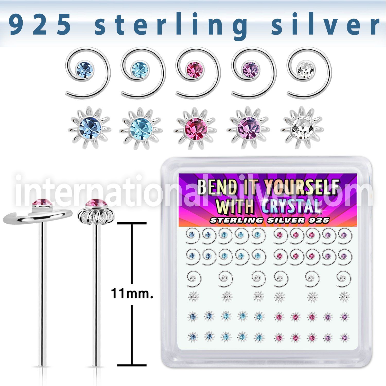 nybxm2 silver bend it to fit nose studs 22g wire flower 52