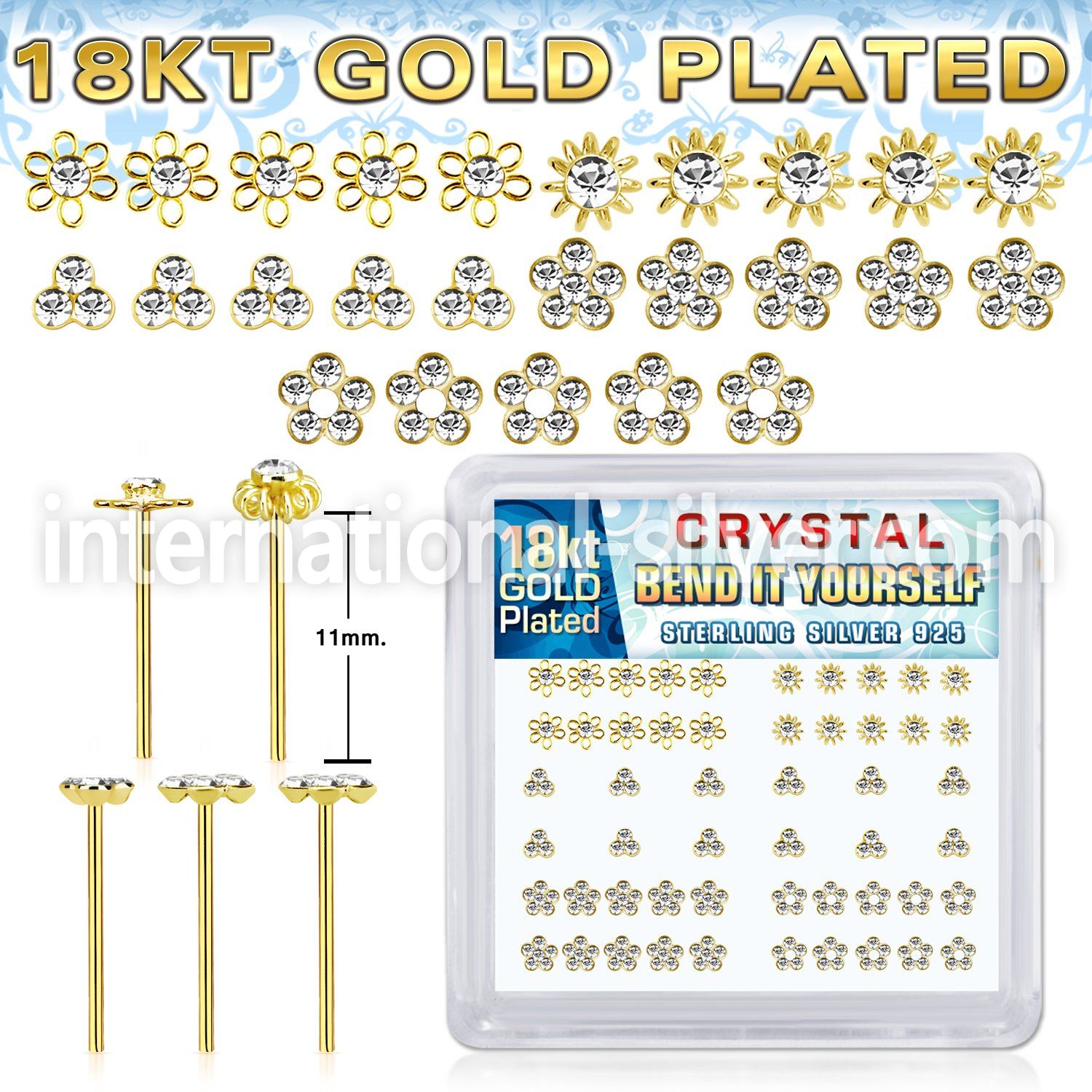 nybxm7cg 18k gold silver bend it to fit nosestuds 22g flower